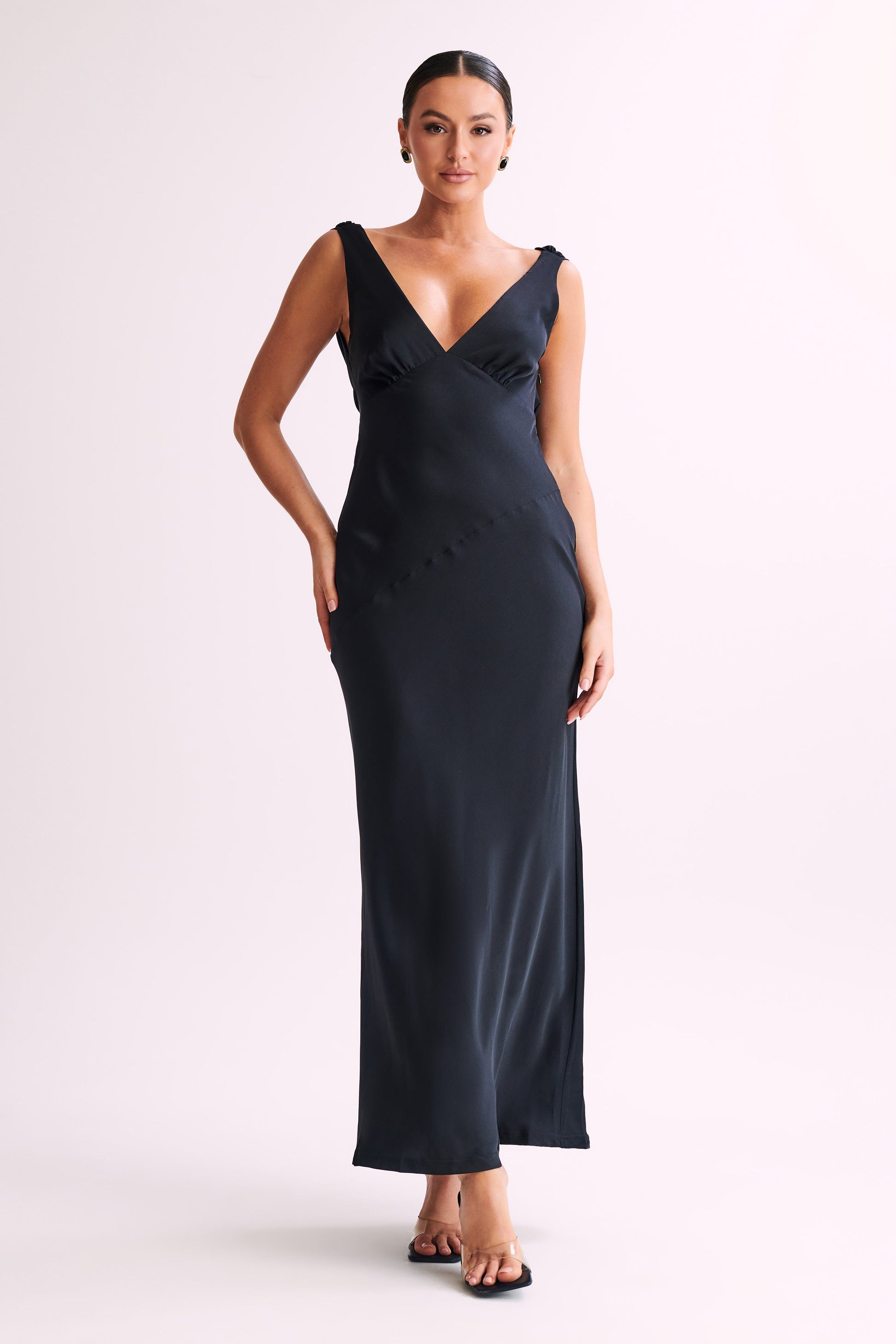 Nadia Maxi Satin Dress With Back Cowl - Black #5