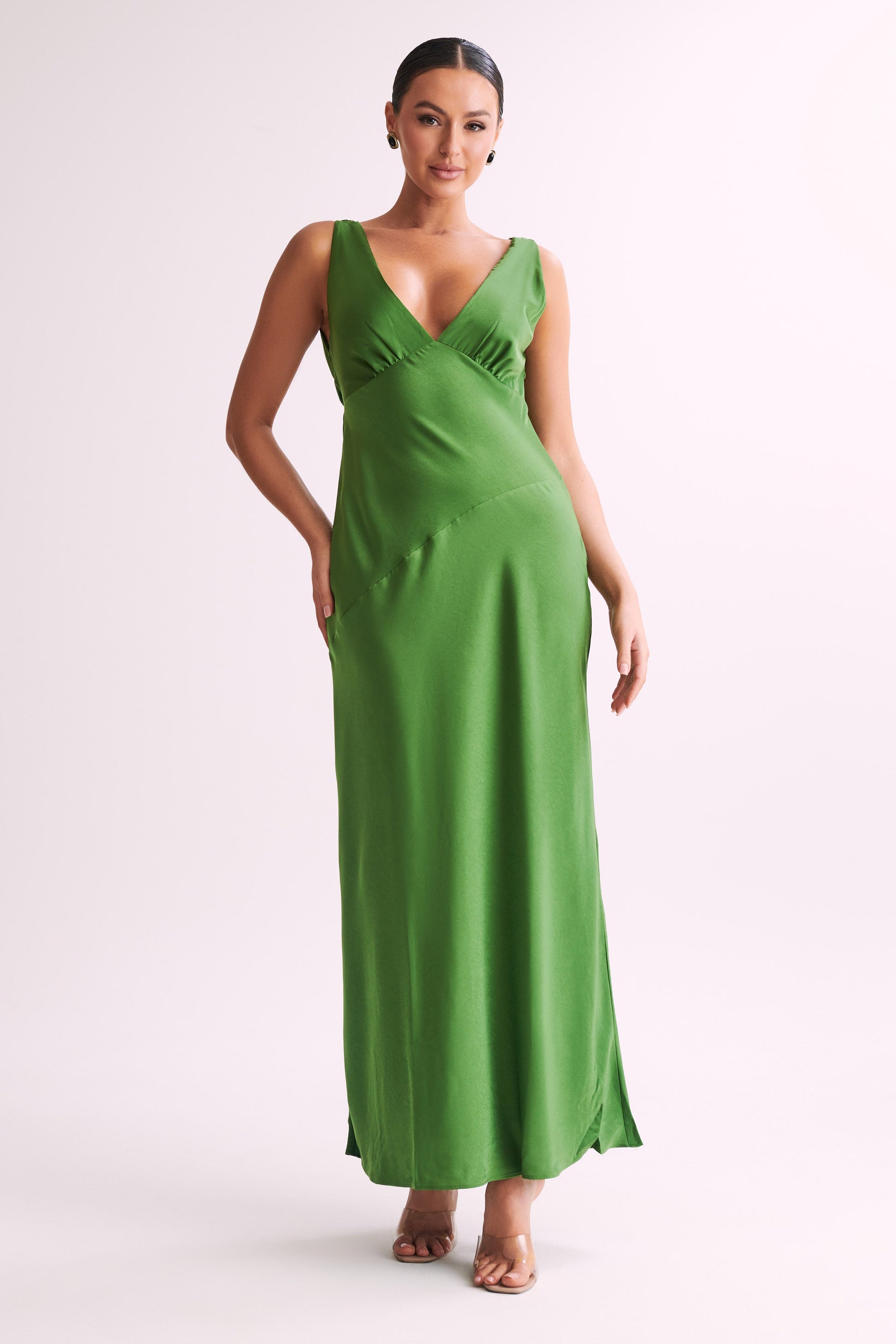 Nadia Maxi Satin Dress With Back Cowl - Emerald #2