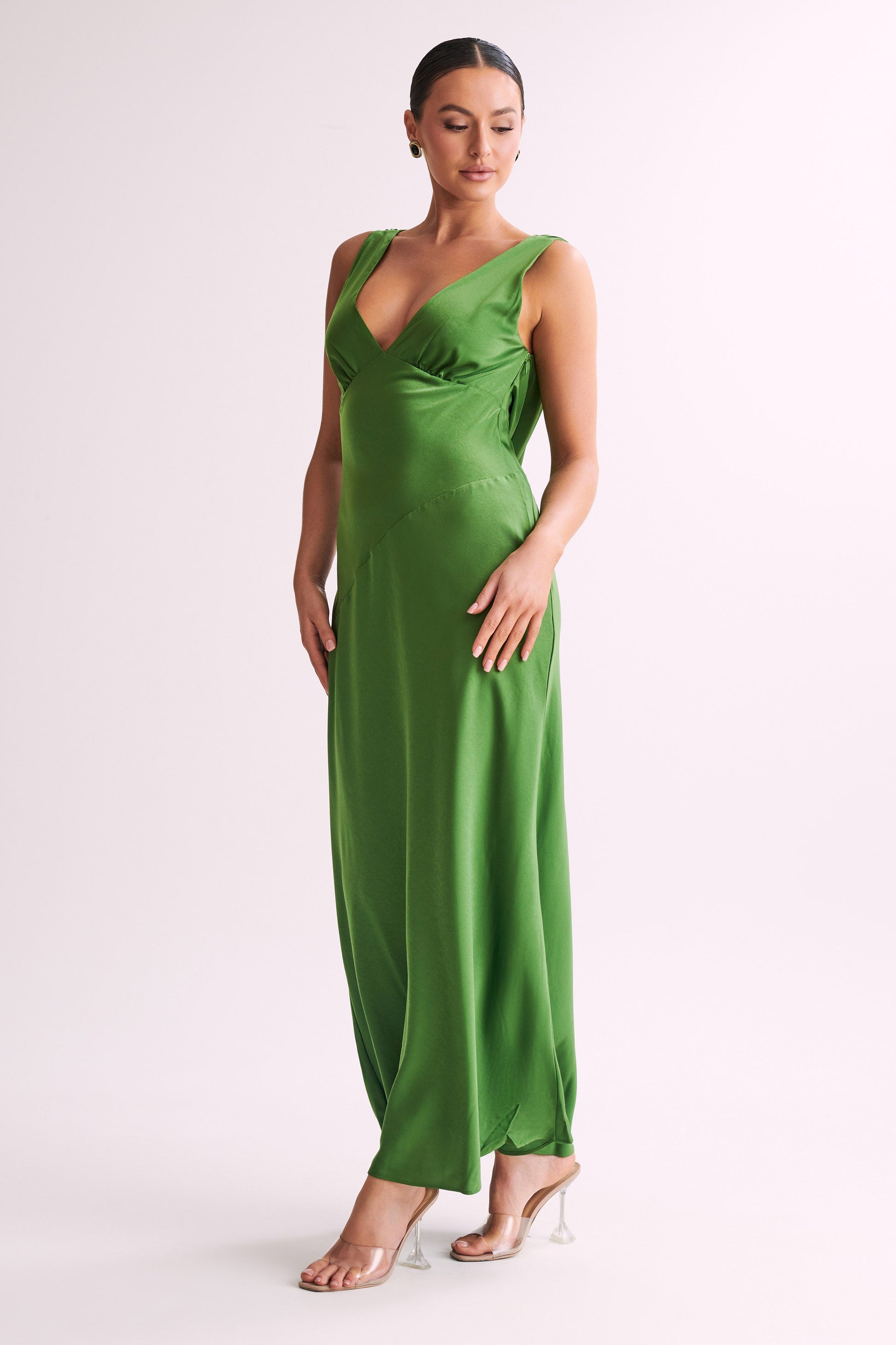 Nadia Maxi Satin Dress With Back Cowl - Emerald #4