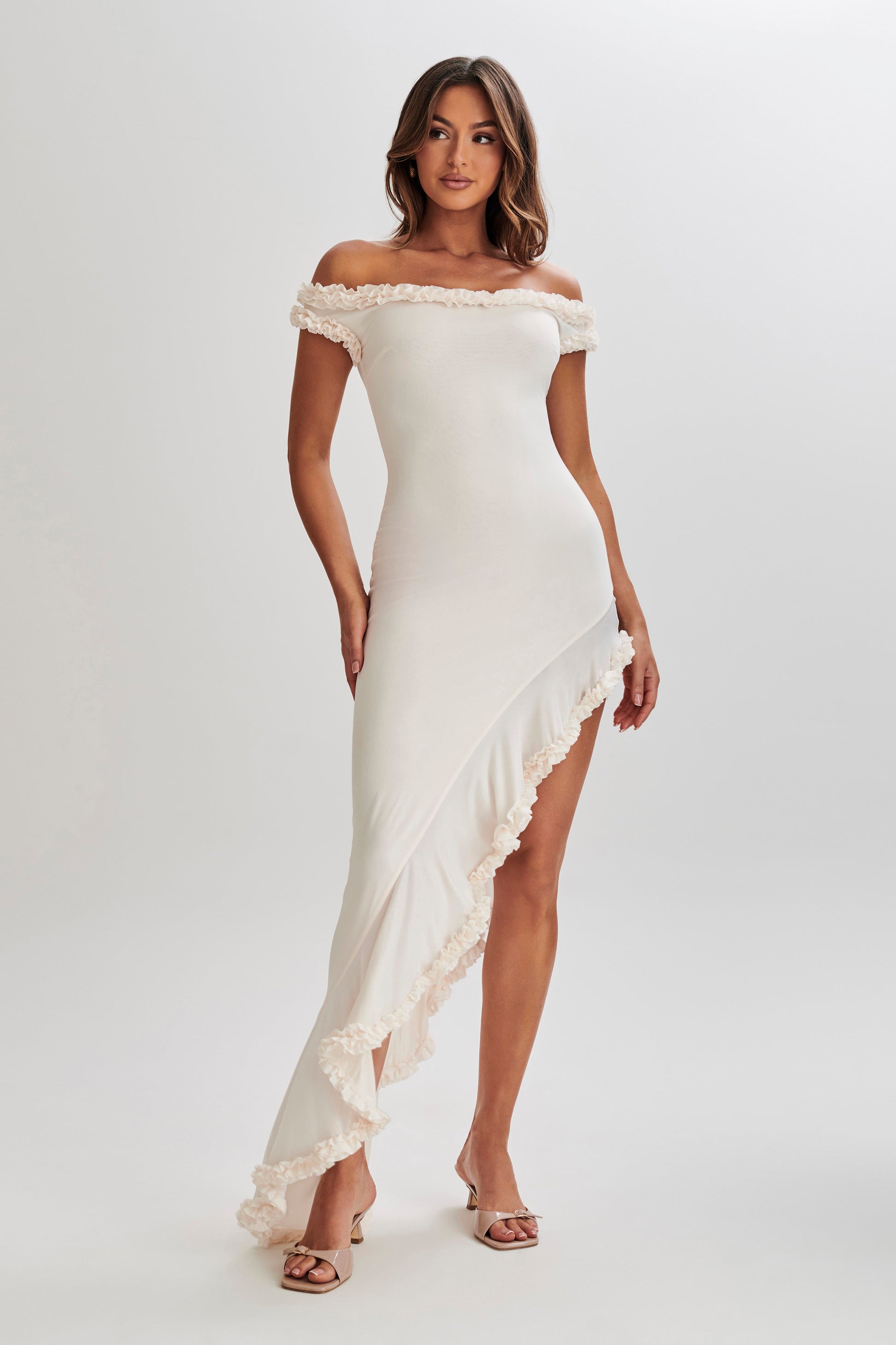 Arielle Off Shoulder Ruffle Midi Dress - Ivory #4
