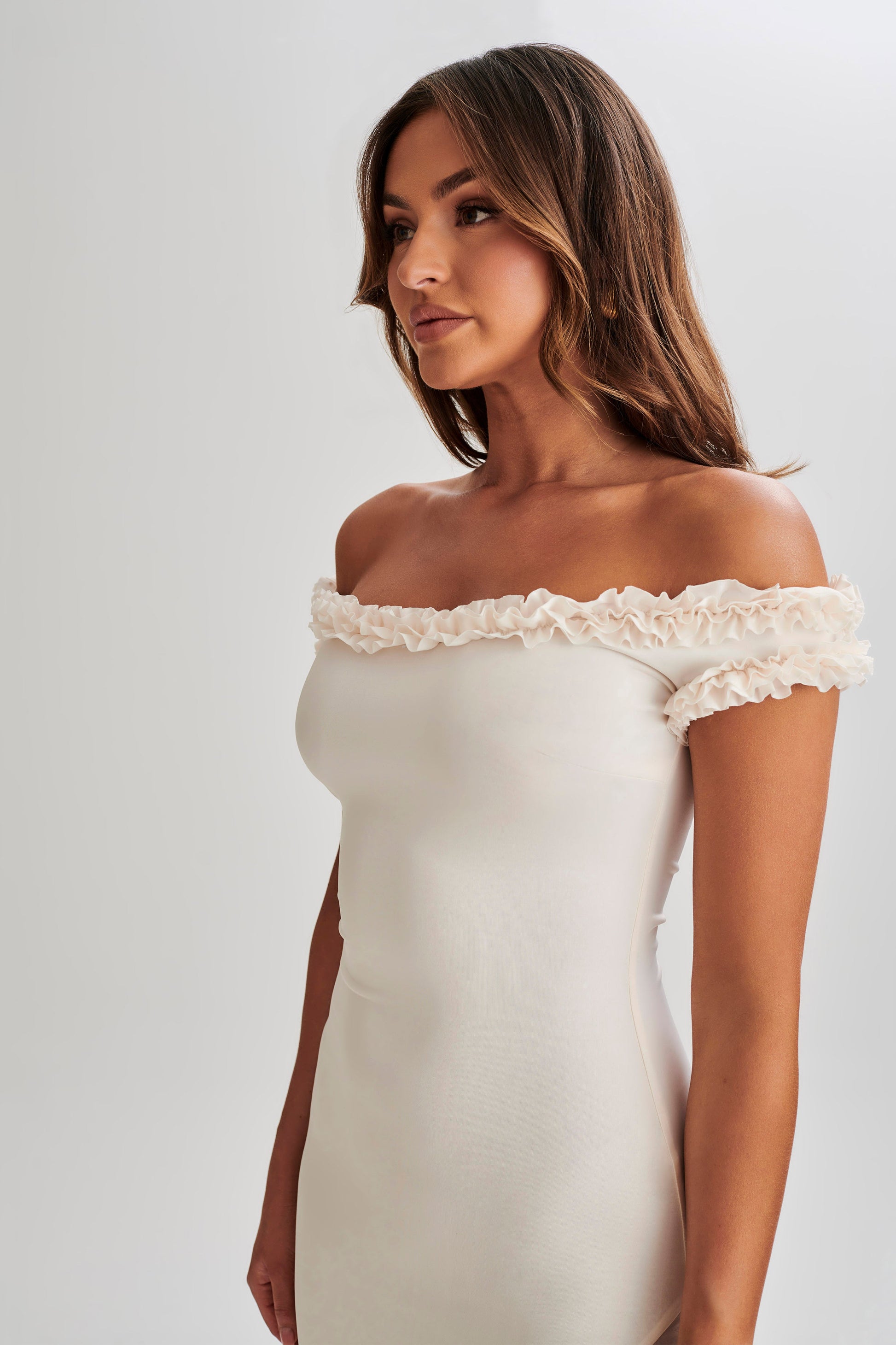 Arielle Off Shoulder Ruffle Midi Dress - Ivory #6