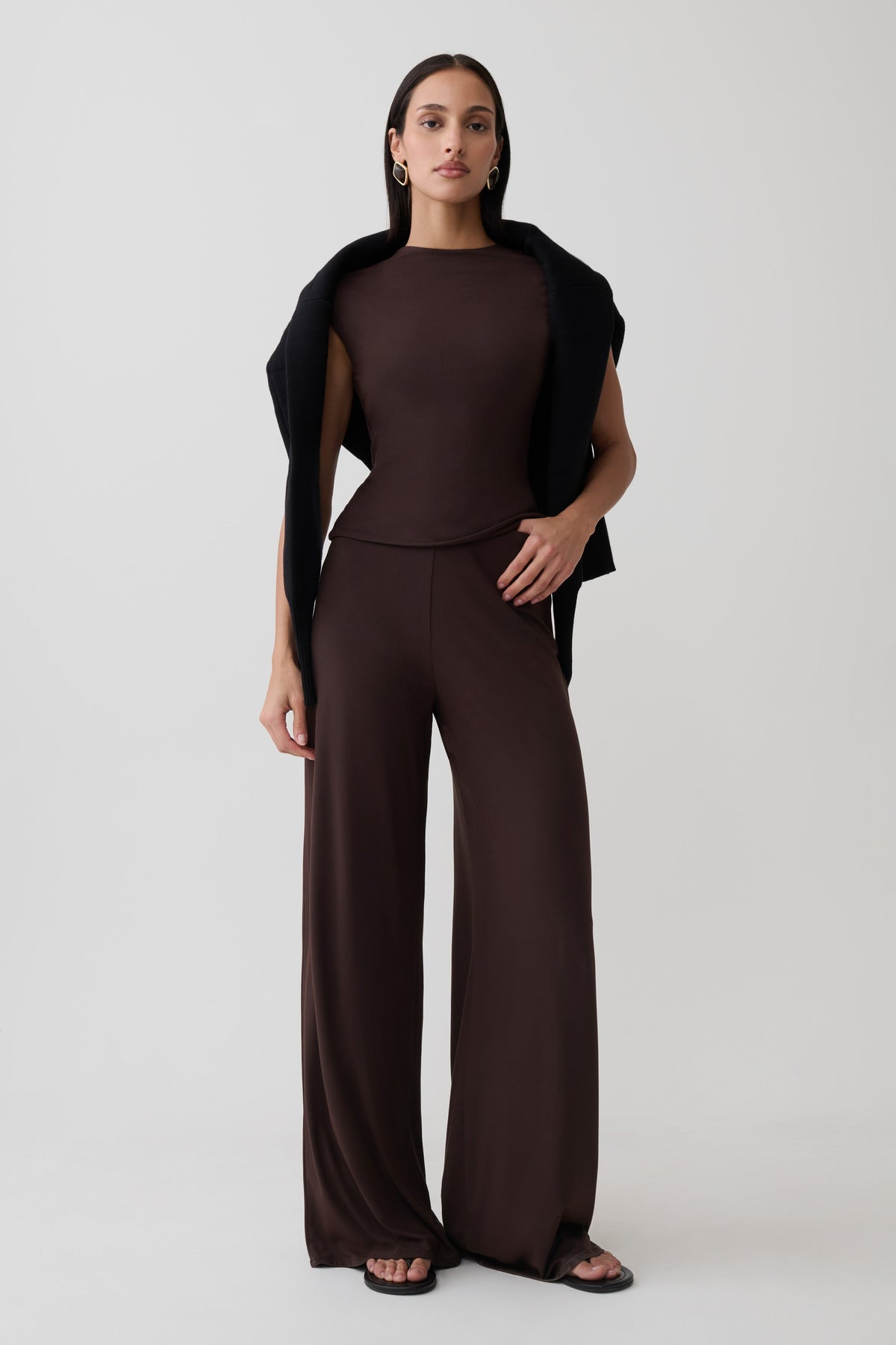 Chai Peached Jersey High Neck Top - Chocolate