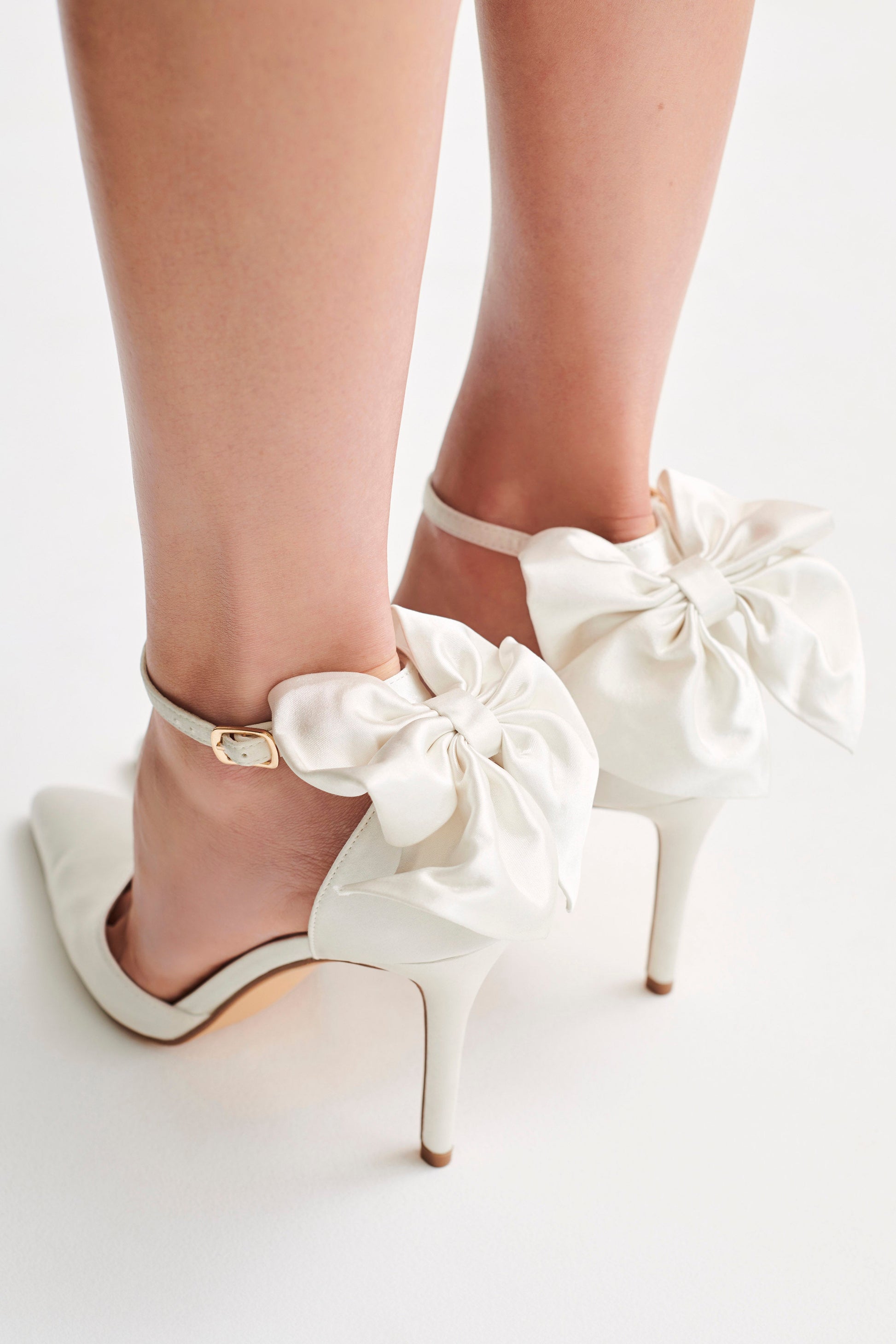 Charmed Satin Bow Heel - White #3