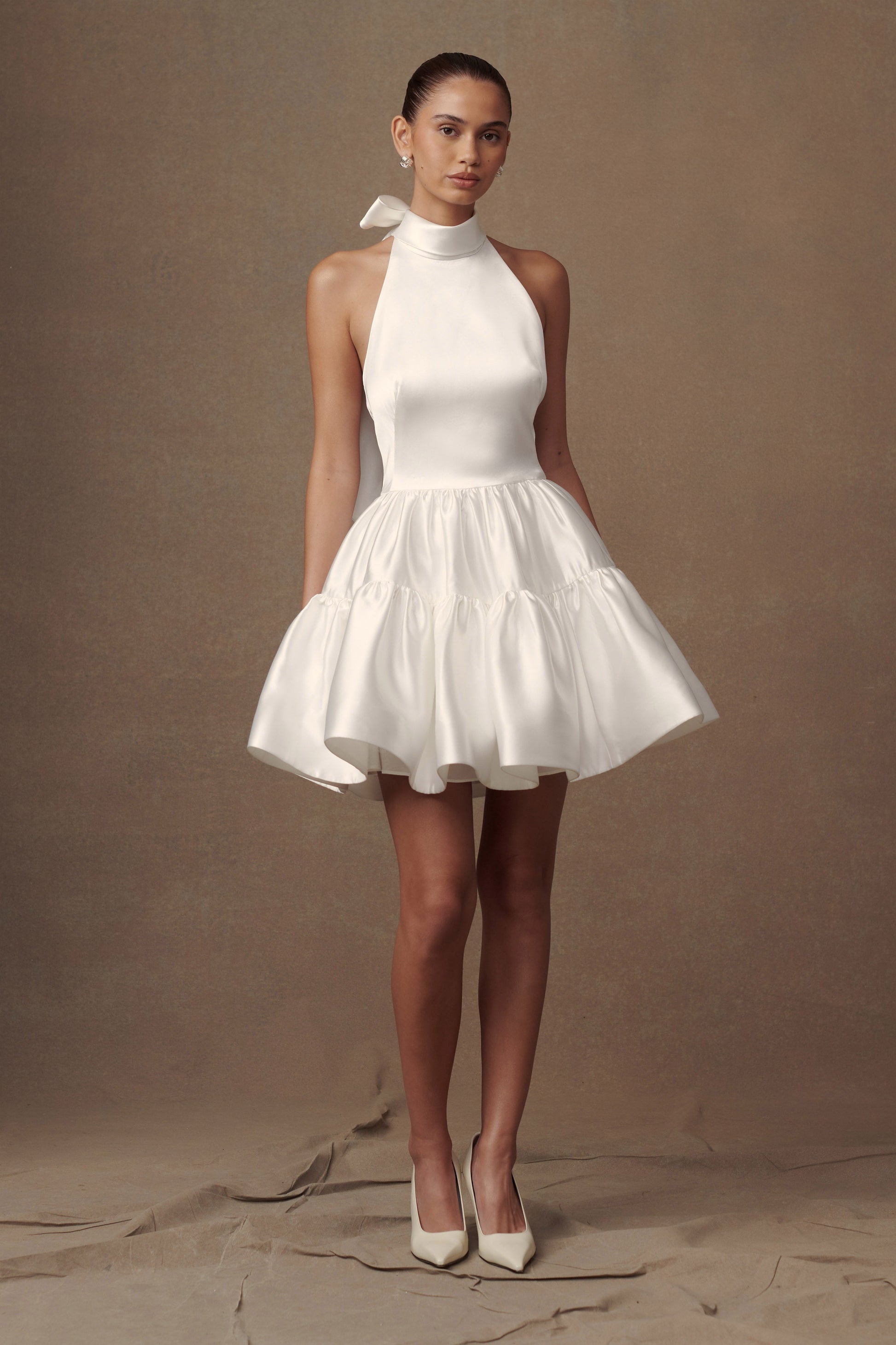 Dorota Satin Halter Mini Dress - White #5