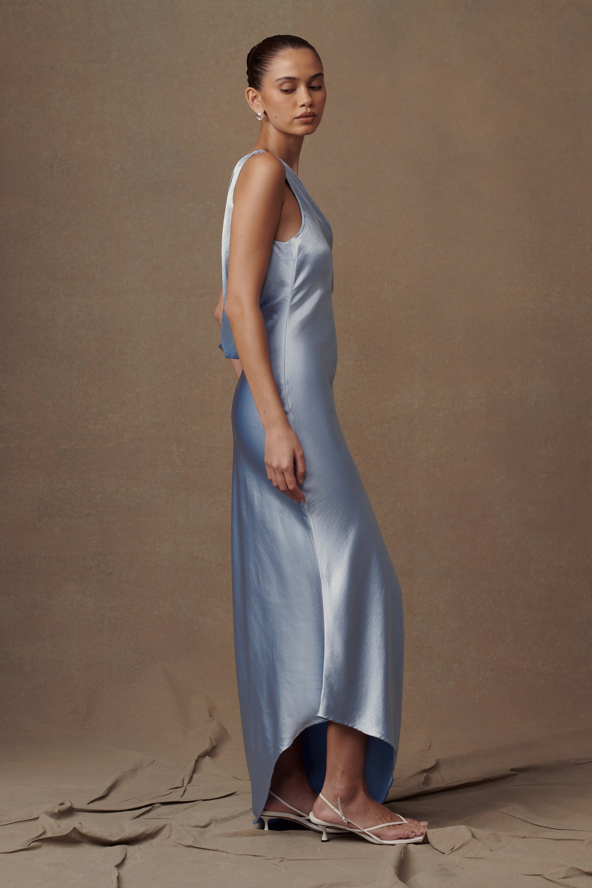 Yvette Slip Maxi Dress With Asymmetrical Hem - Cornflower Blue #4