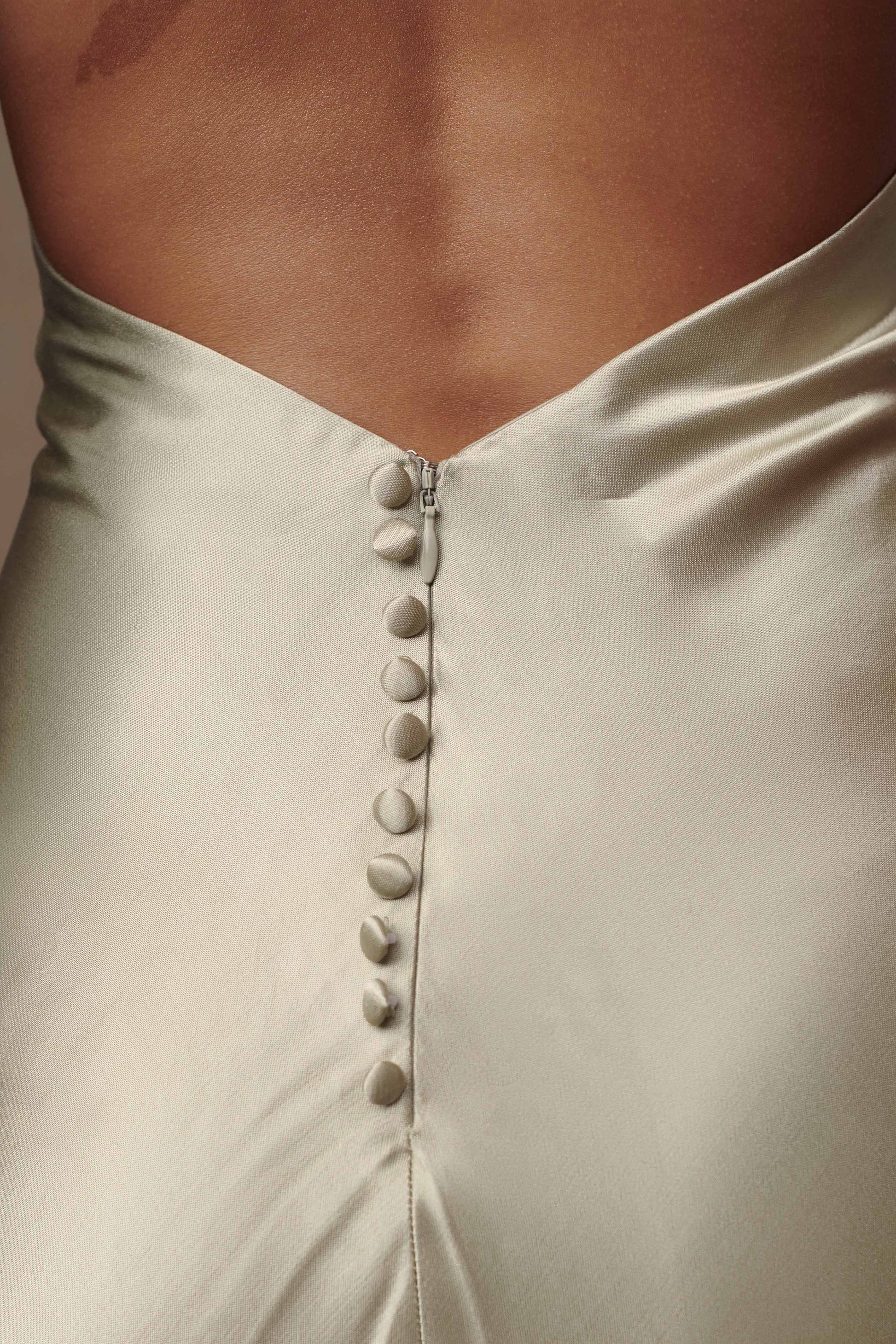 Esther Iridescent Satin Cowl Maxi Dress - Sage #8