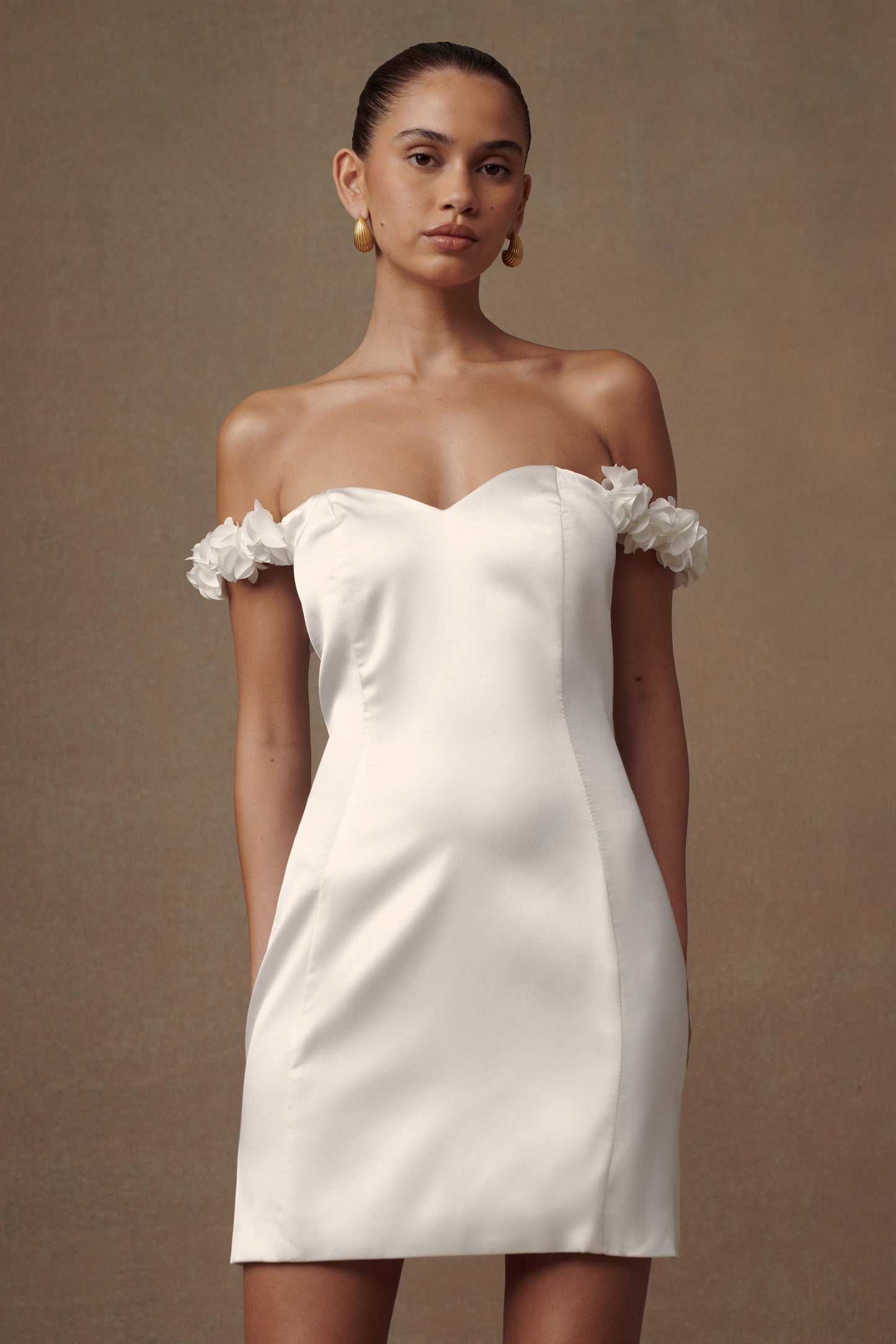 Karrie Satin Rose Mini Dress - White