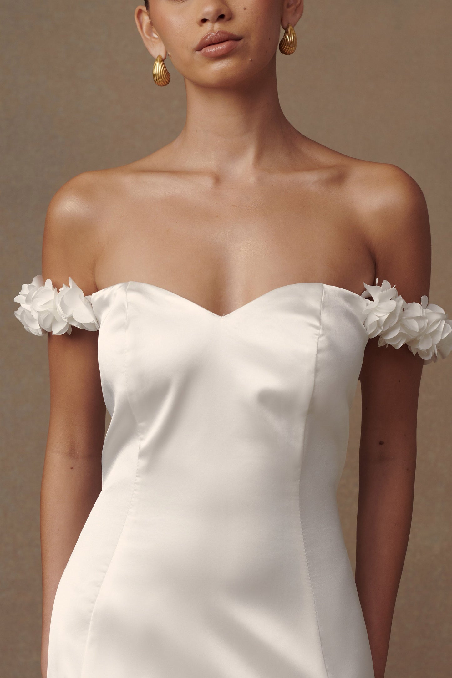 Karrie Satin Rose Mini Dress - White