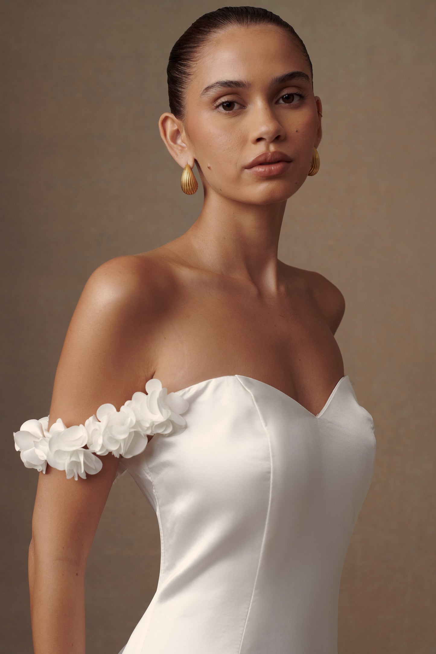 Karrie Satin Rose Mini Dress - White