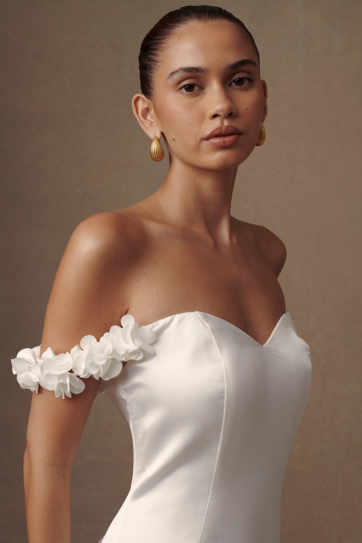 Karrie Satin Rose Mini Dress - White