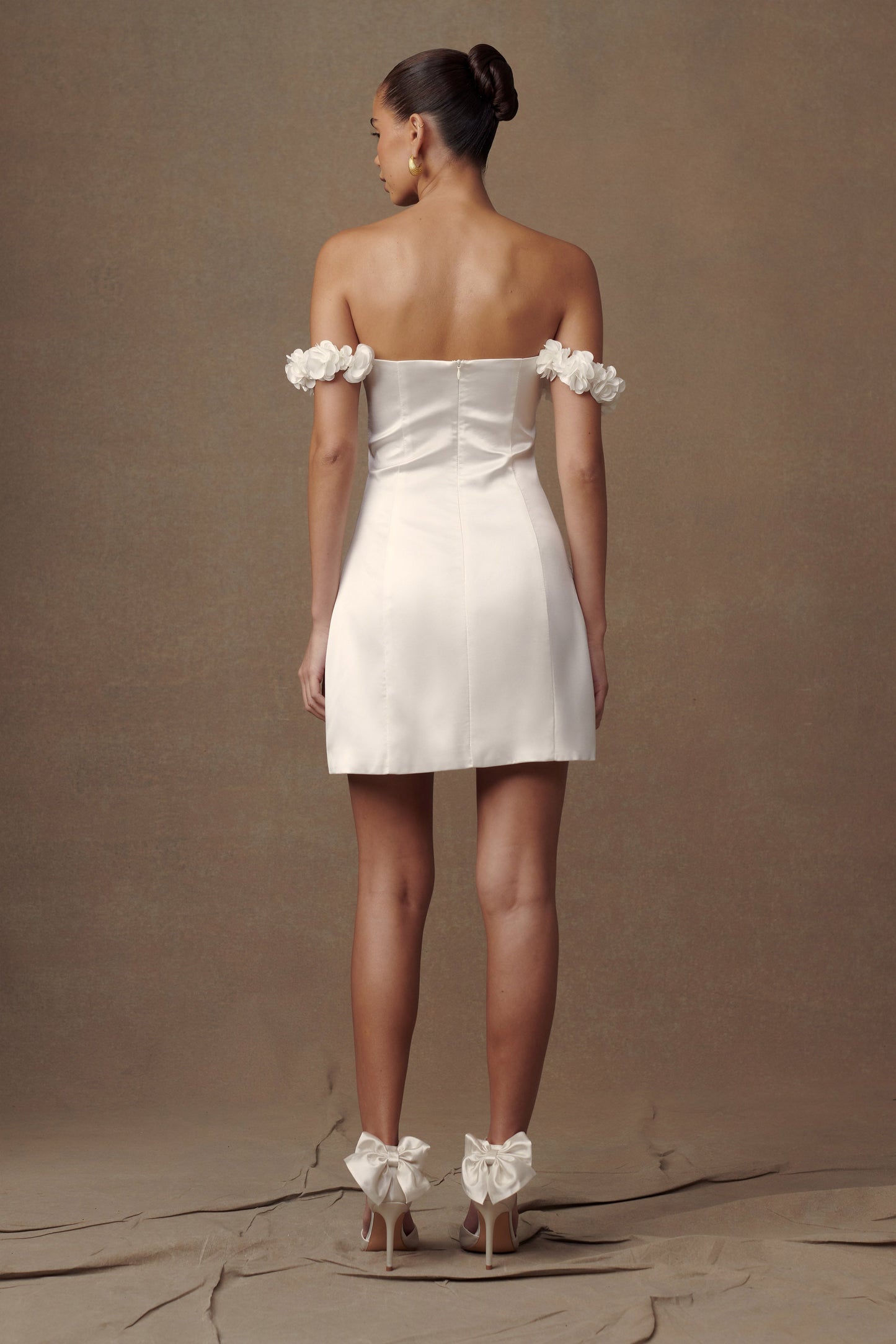 Karrie Satin Rose Mini Dress - White