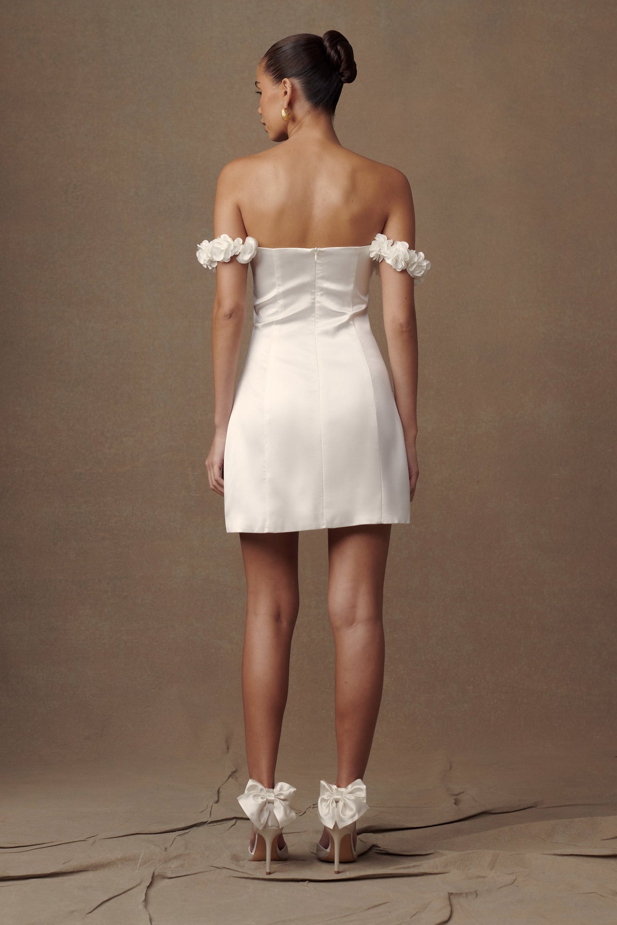 Karrie Satin Rose Mini Dress - White