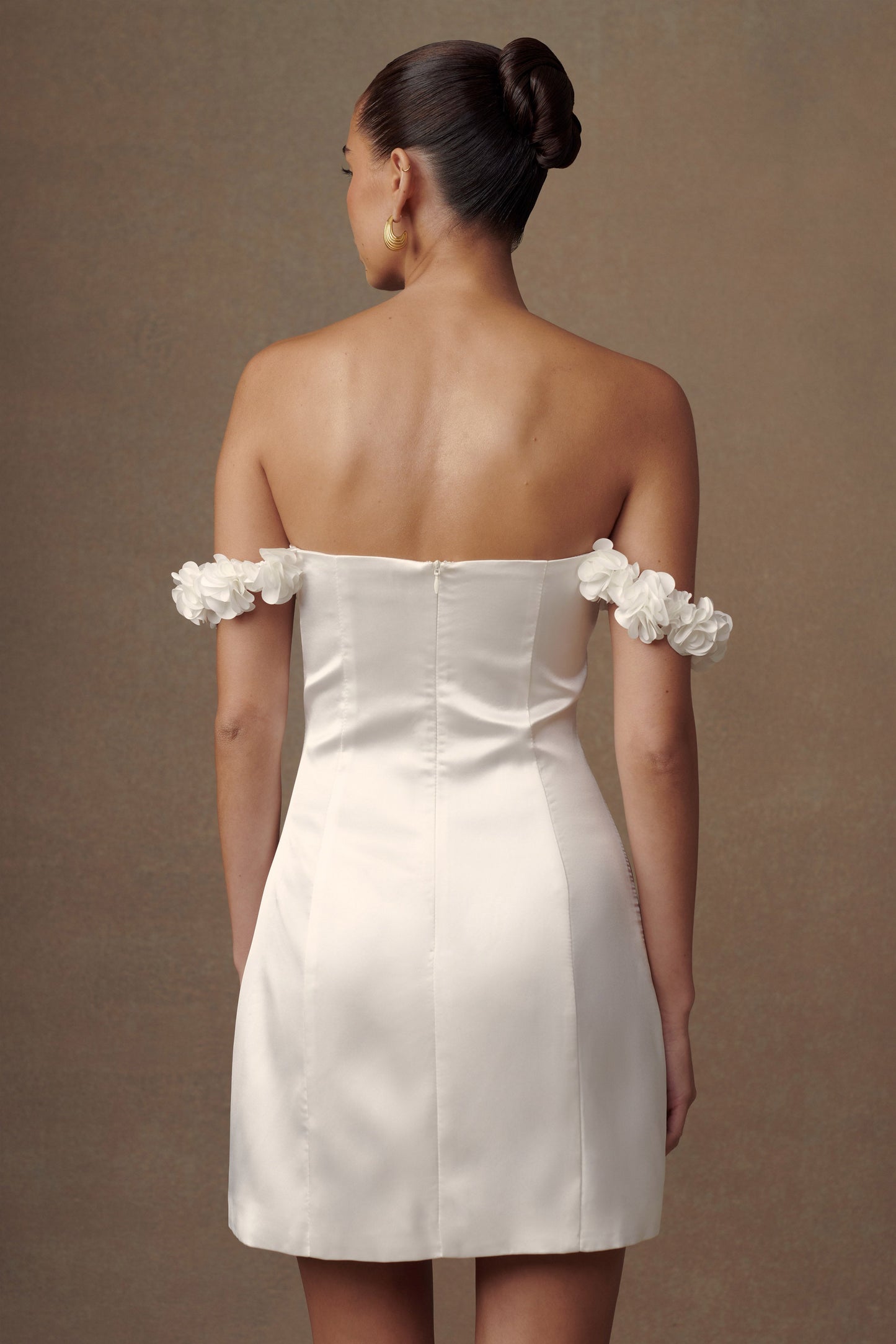 Karrie Satin Rose Mini Dress - White