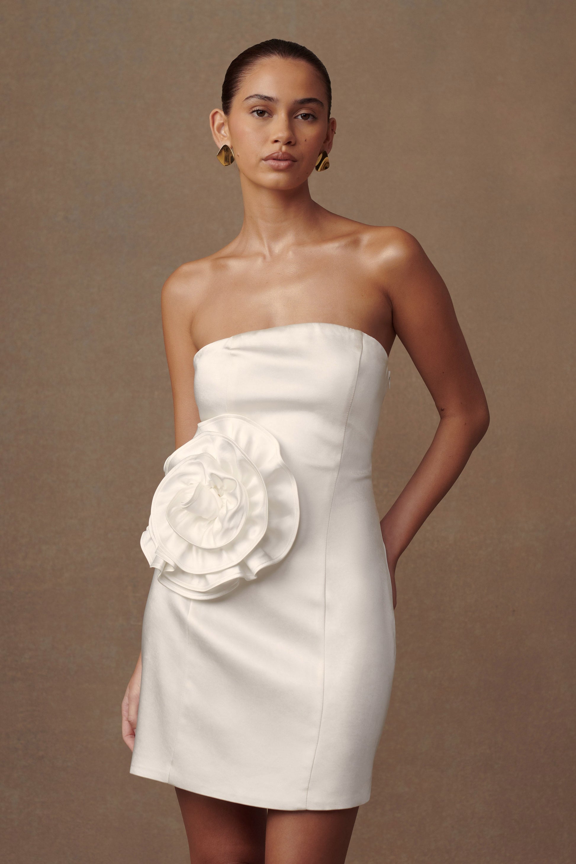 Bernadette Strapless Rose Mini Dress - White #7