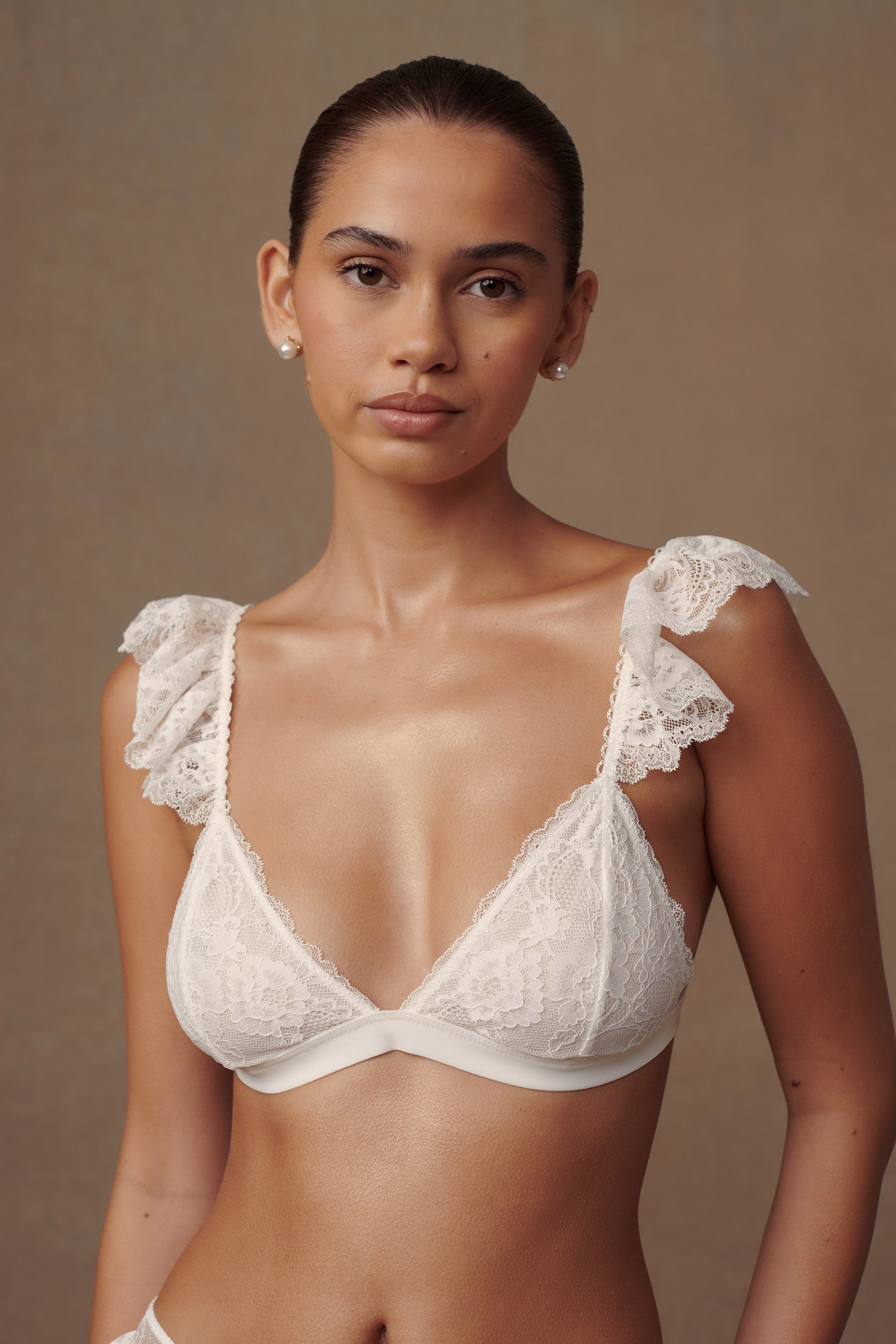 Anniston Lace Frill Triangle Bralette - White #2