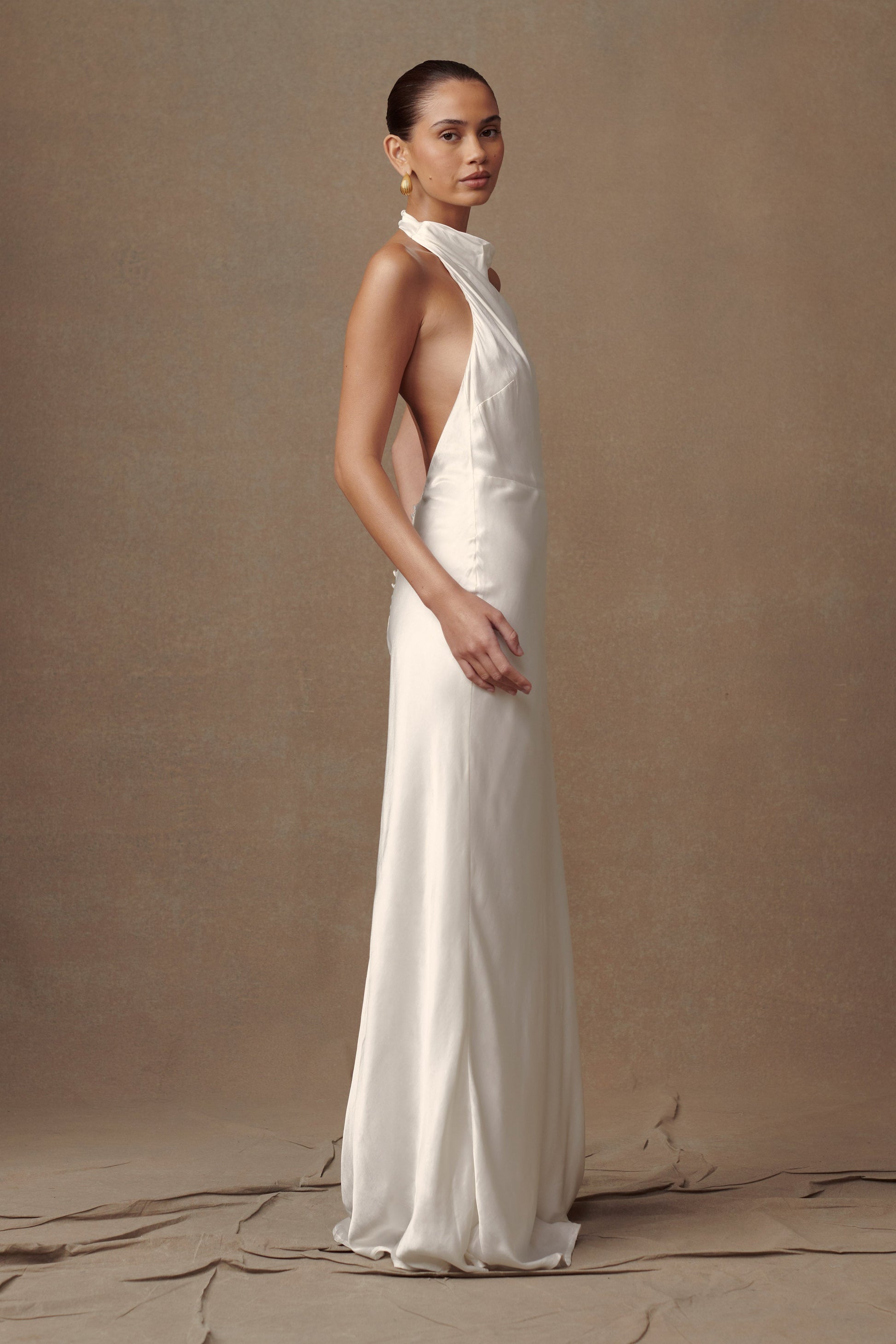 Esther Iridescent Satin Cowl Maxi Dress - Ivory #4