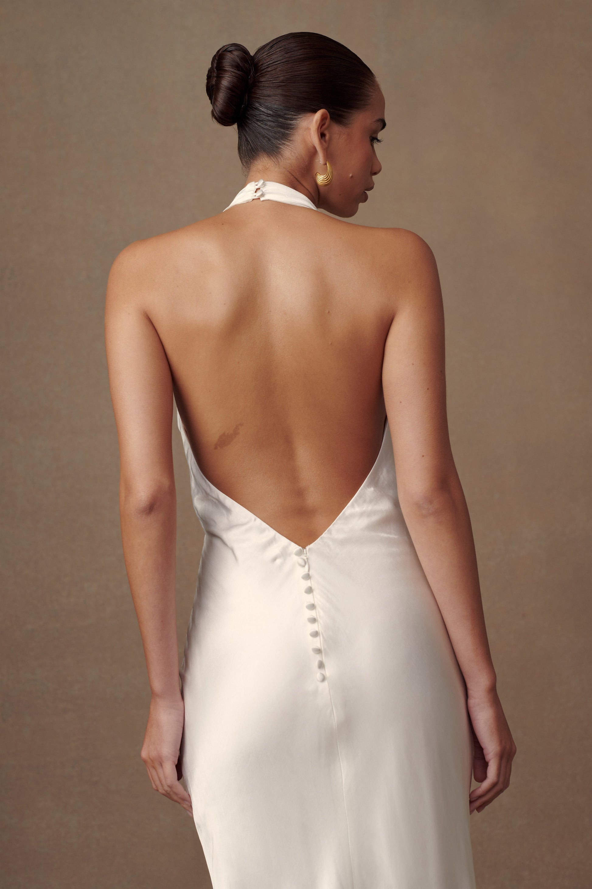 Esther Iridescent Satin Cowl Maxi Dress - Ivory #7