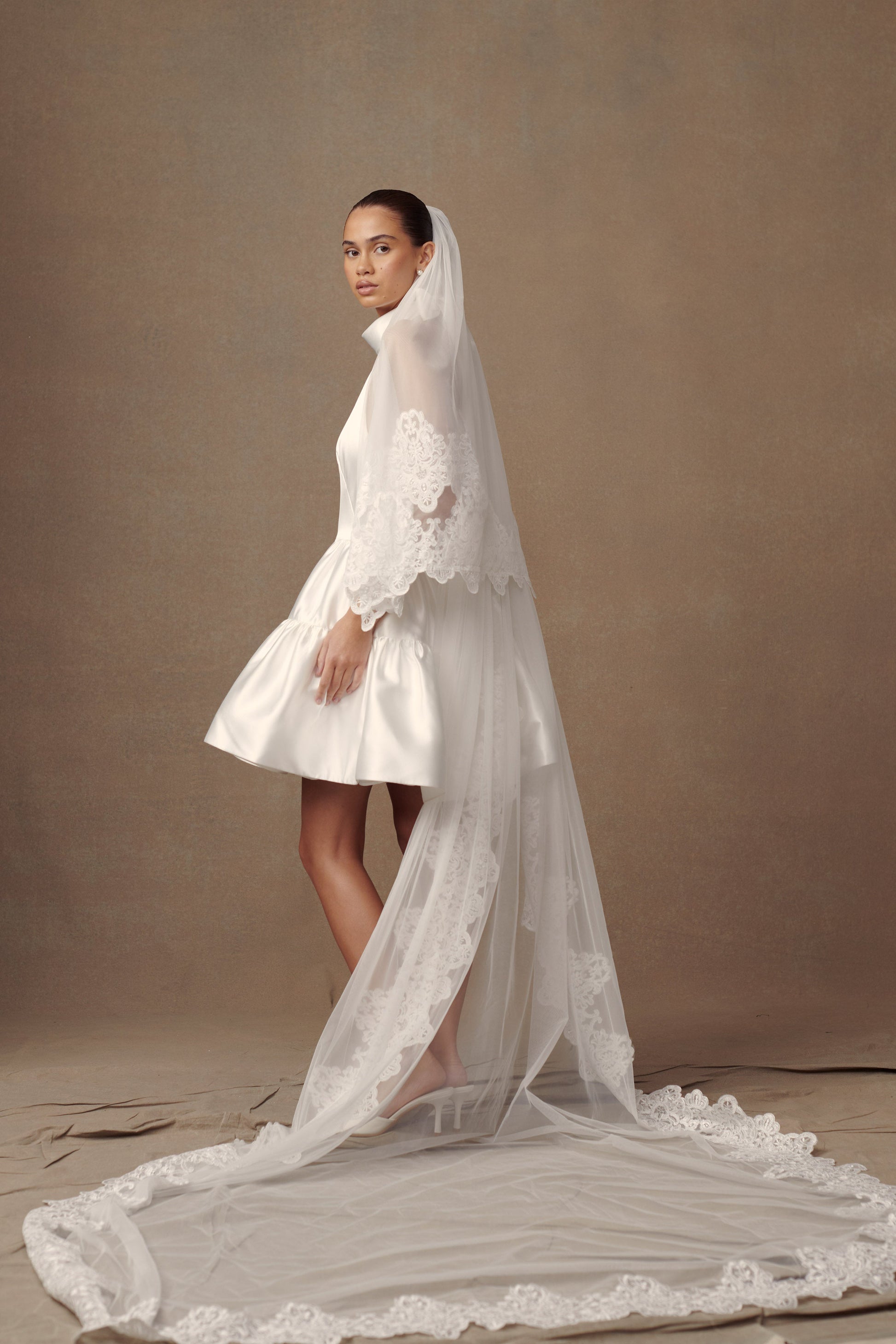 Paulette Lace Trim Veil - White #3