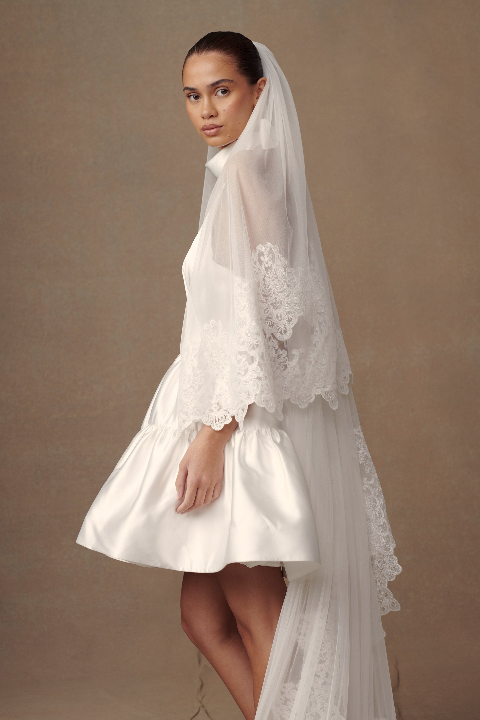 Paulette Lace Trim Veil - White #5