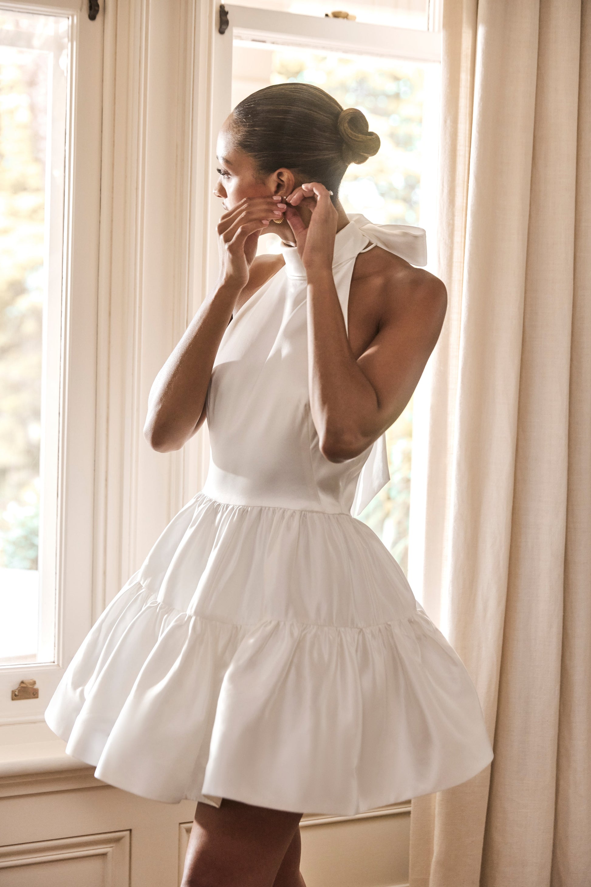 Dorota Satin Halter Mini Dress - White #12