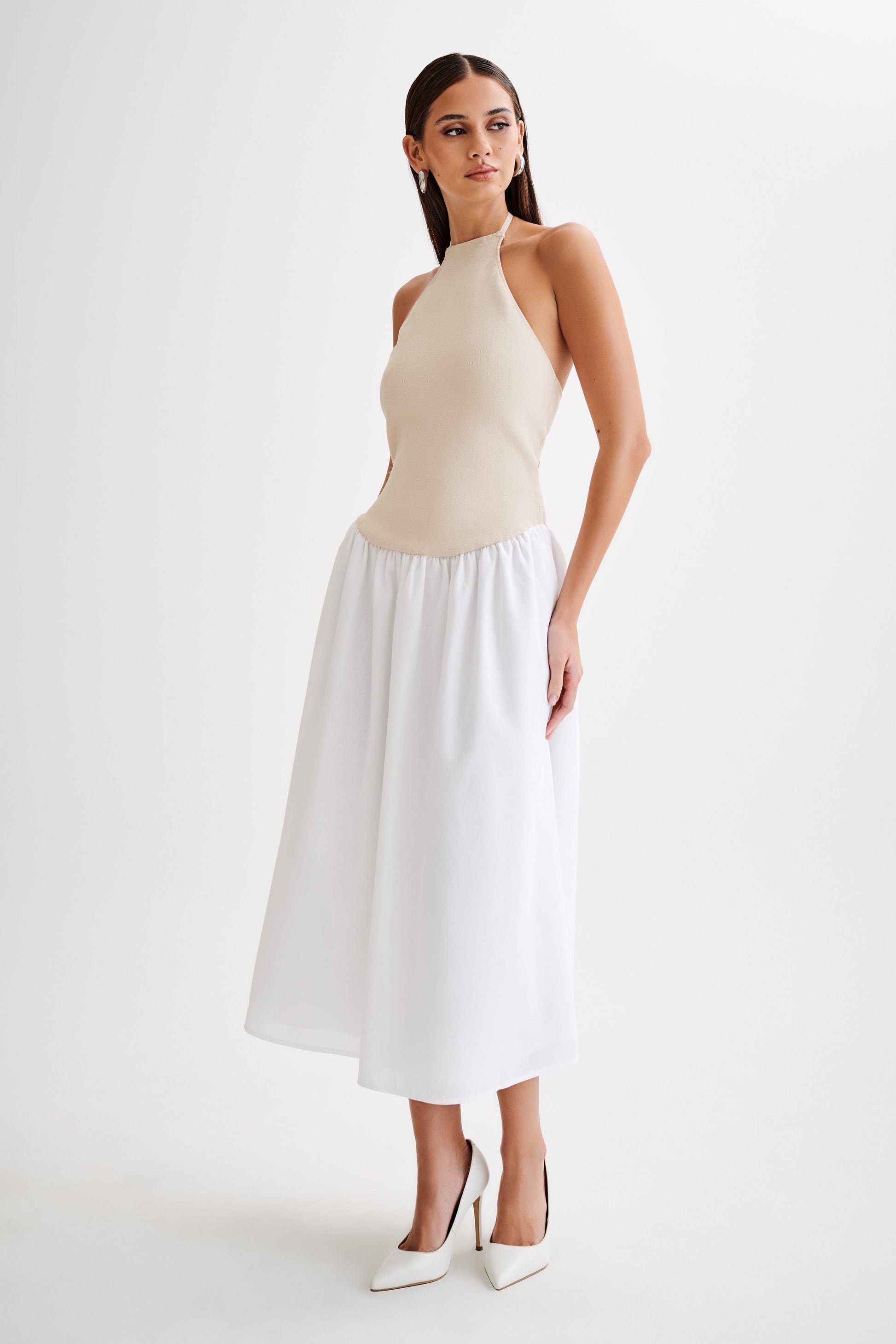 Katie Knit And Linen Midi Dress - Natural/White #4