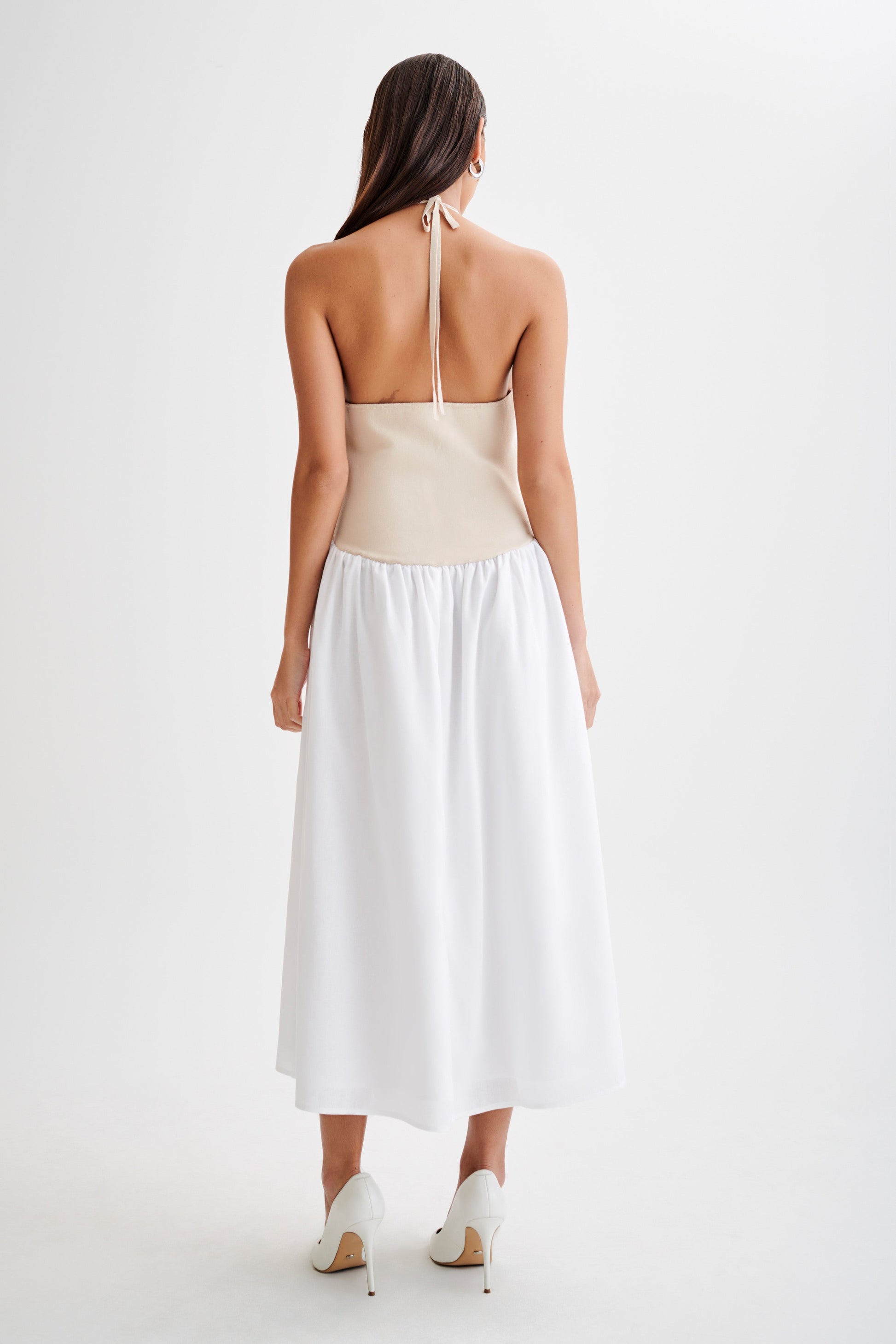 Katie Knit And Linen Midi Dress - Natural/White #3