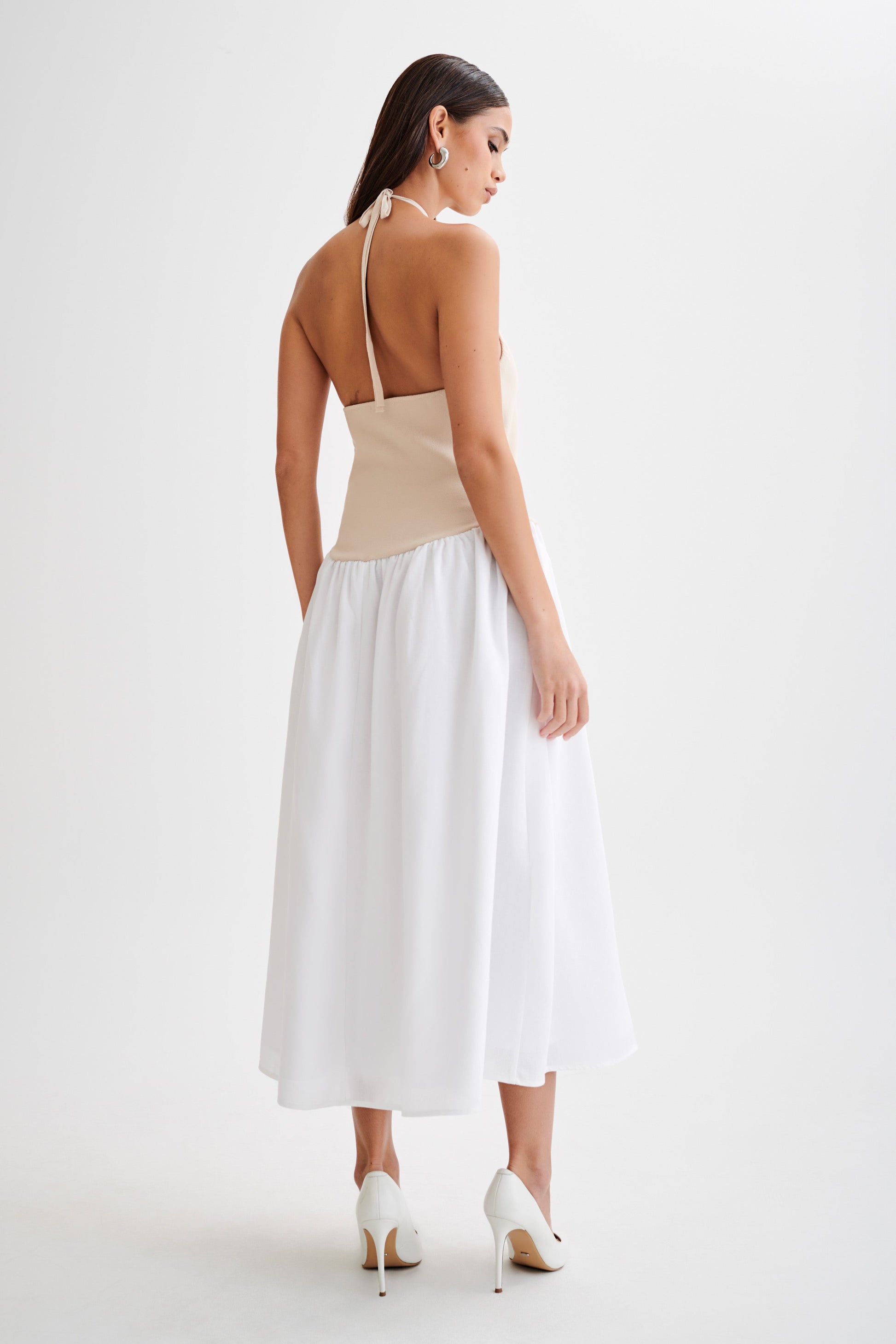 Katie Knit And Linen Midi Dress - Natural/White #5