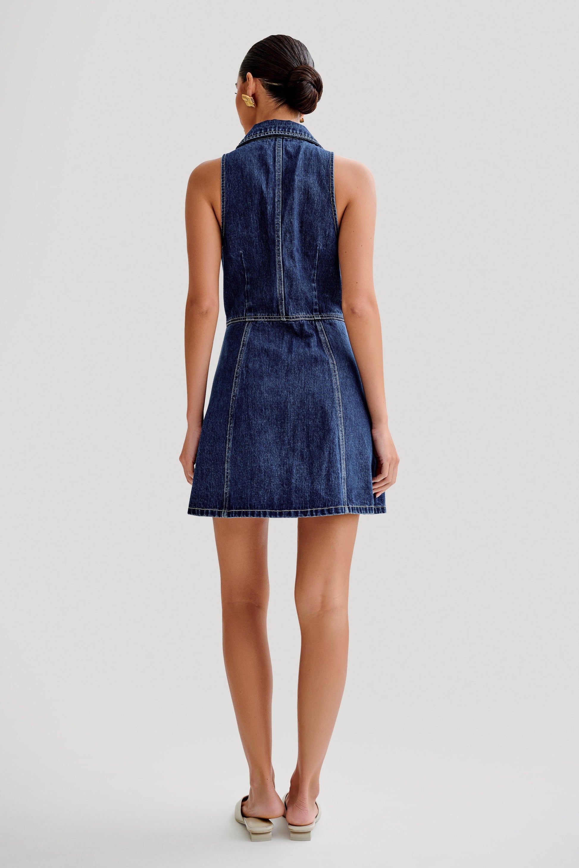 Eugenie Collared Denim Mini Dress - Dark Blue #4