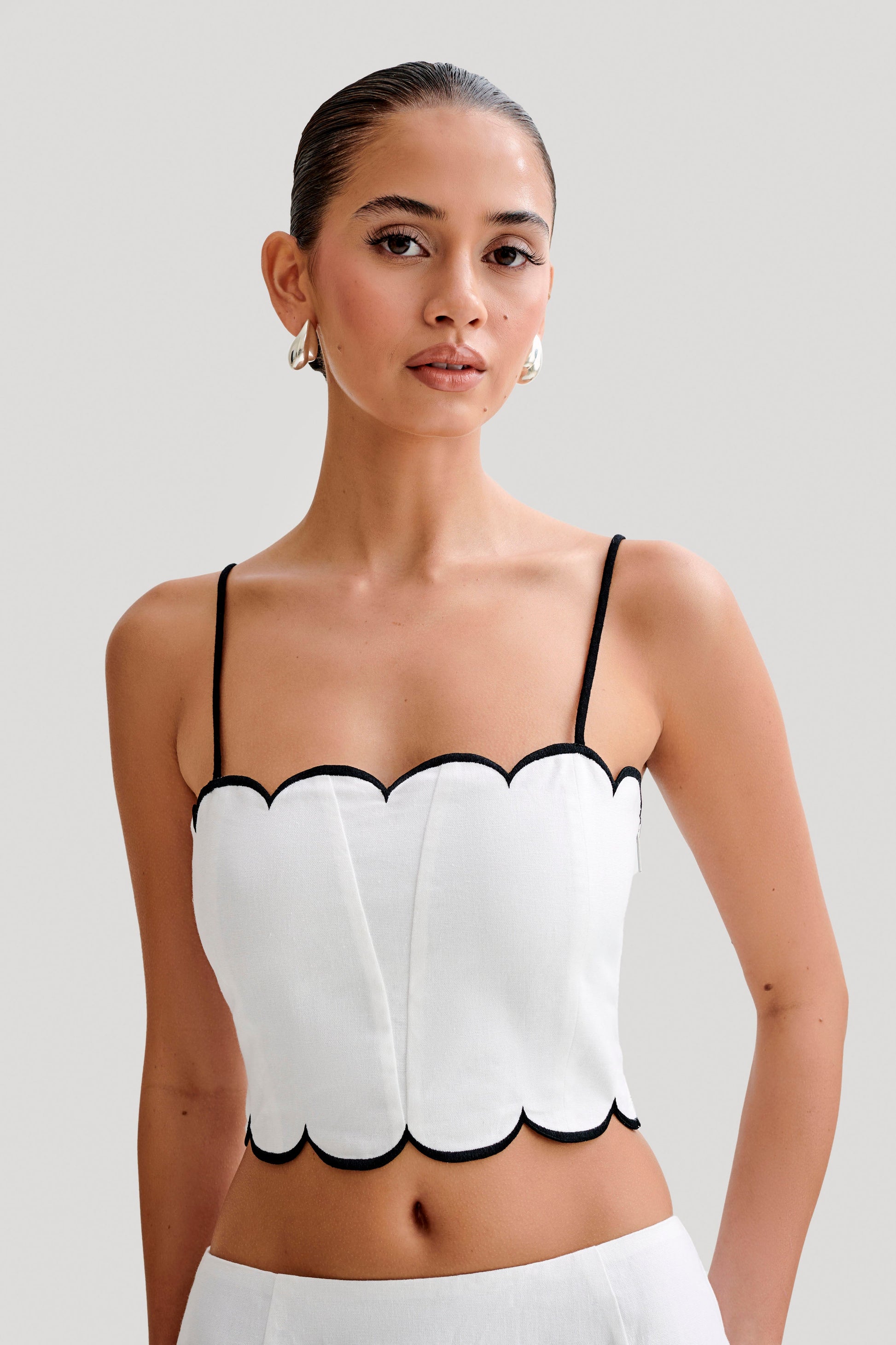 Alessio Scalloped Linen Top - Ivory #3