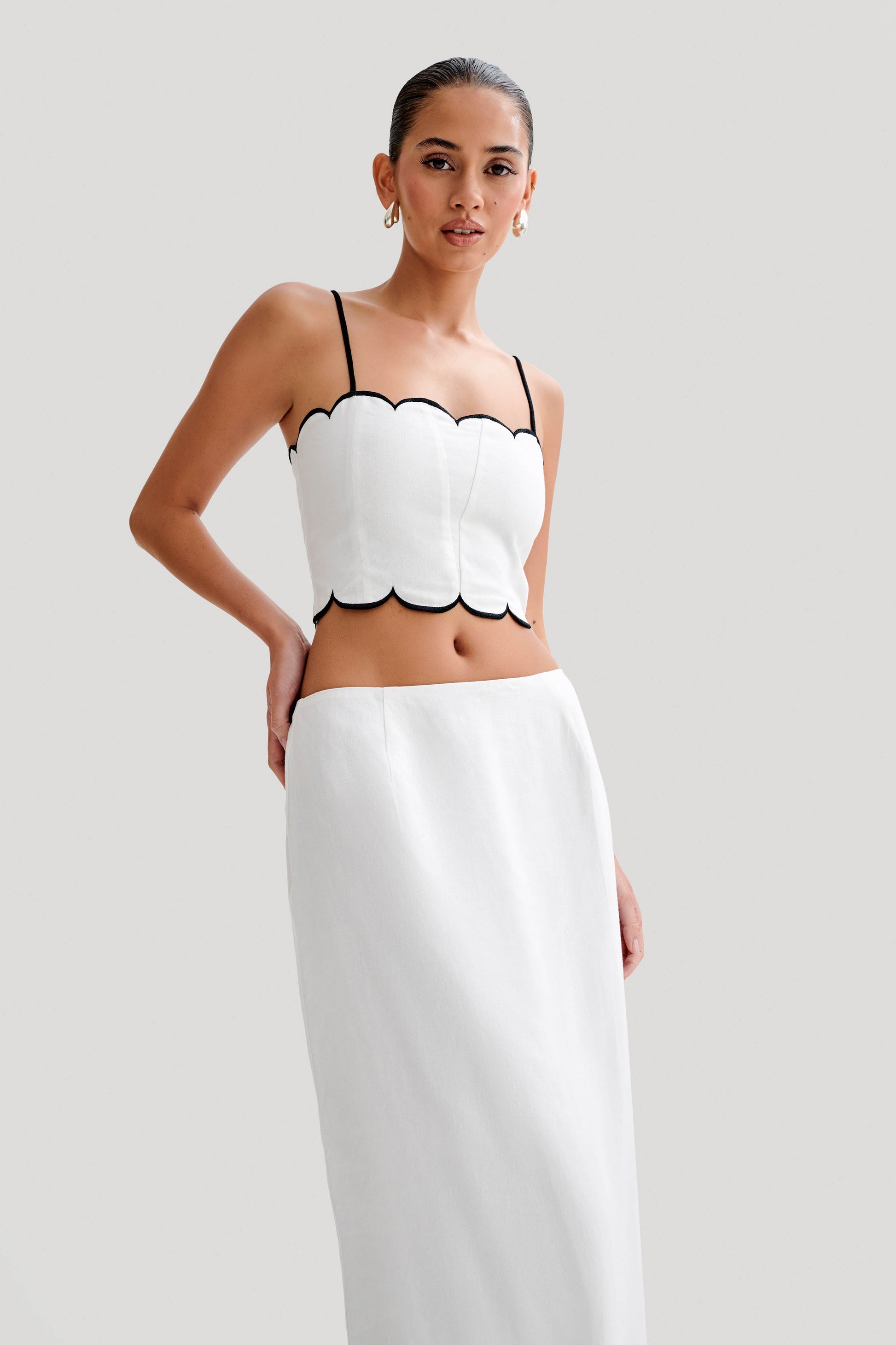 Alessio Scalloped Linen Top - Ivory #9