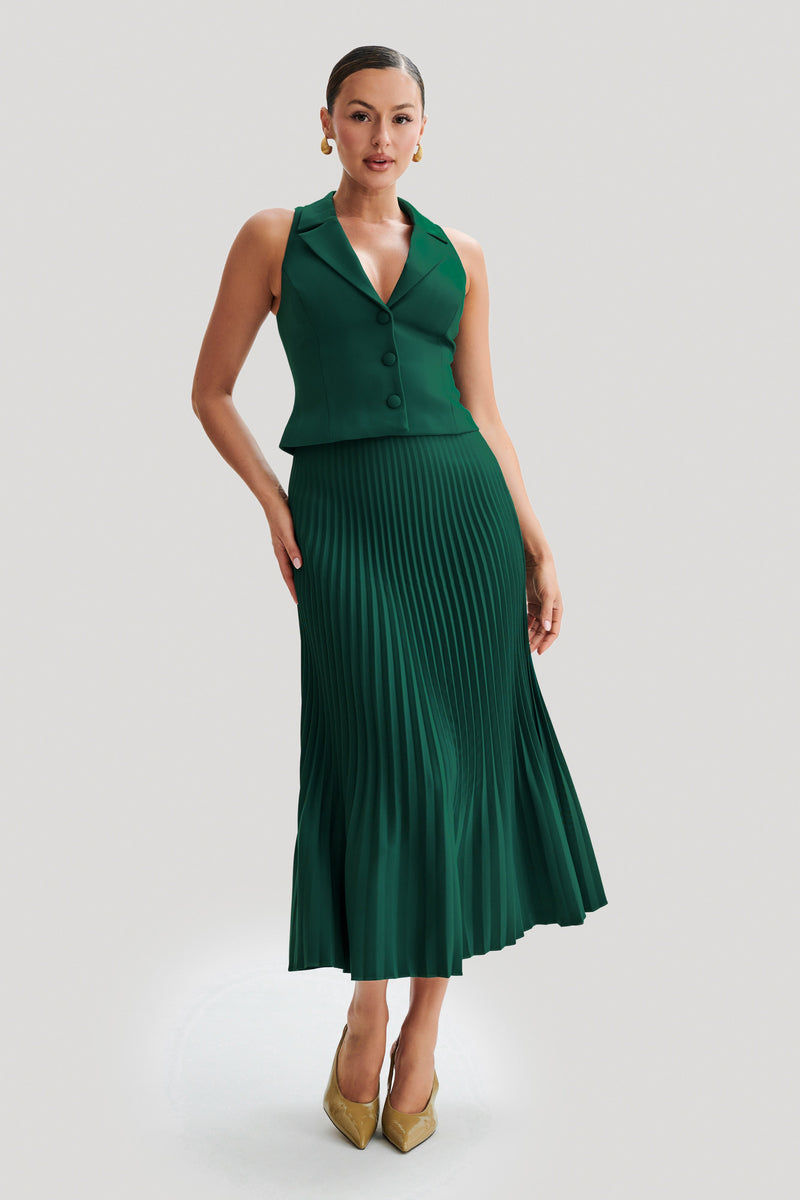 Twyla Pleated Suiting Maxi Skirt - Forest Green - Meshki Uk