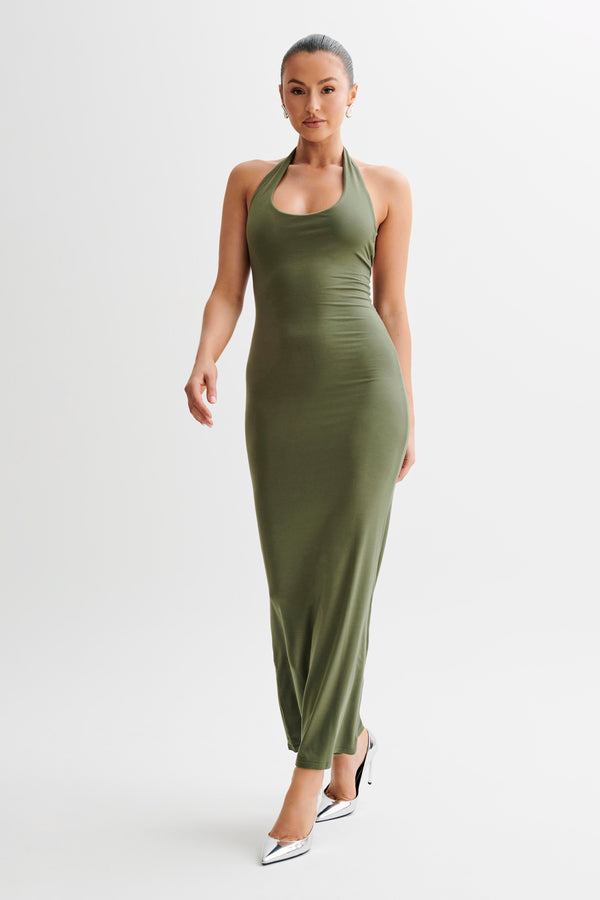 Jessica Modal Halter Maxi Dress - Military Olive