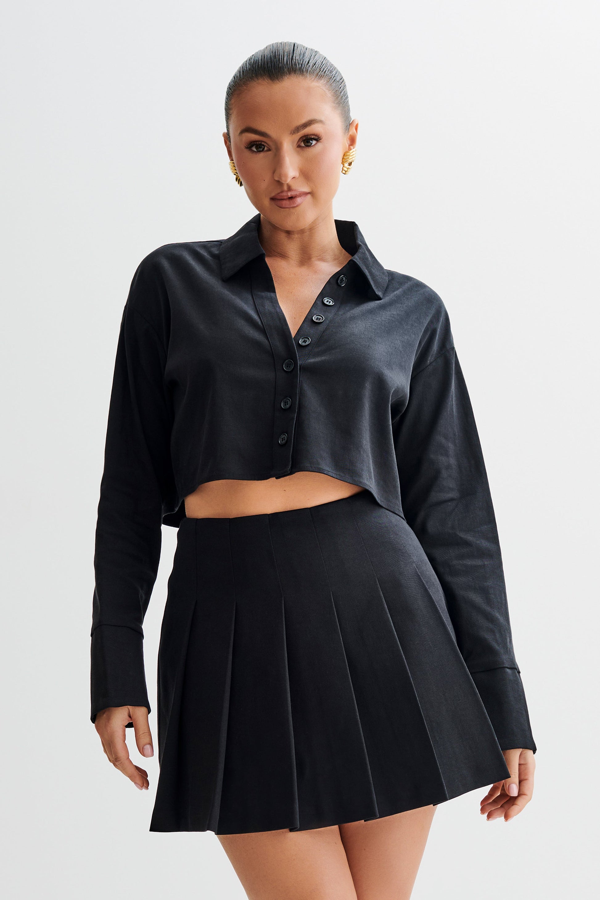 Julianna Cotton Button Up Shirt - Black #2