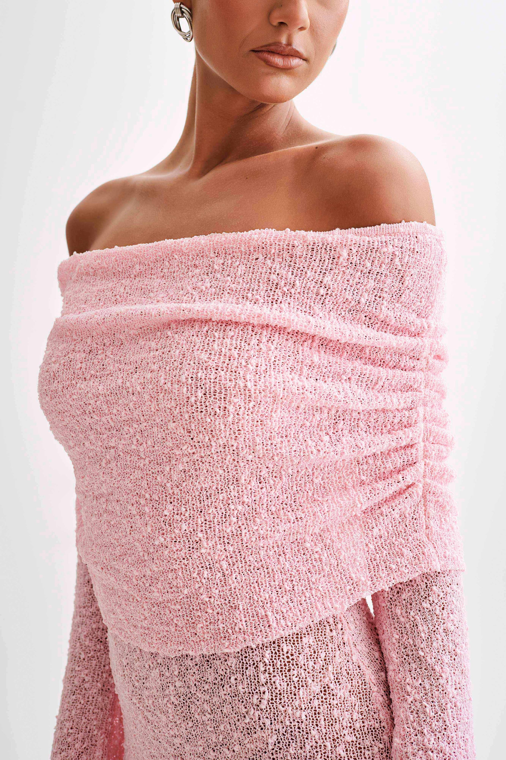 Marisol Off Shoulder Boucle Mini Dress - Baby Pink #2