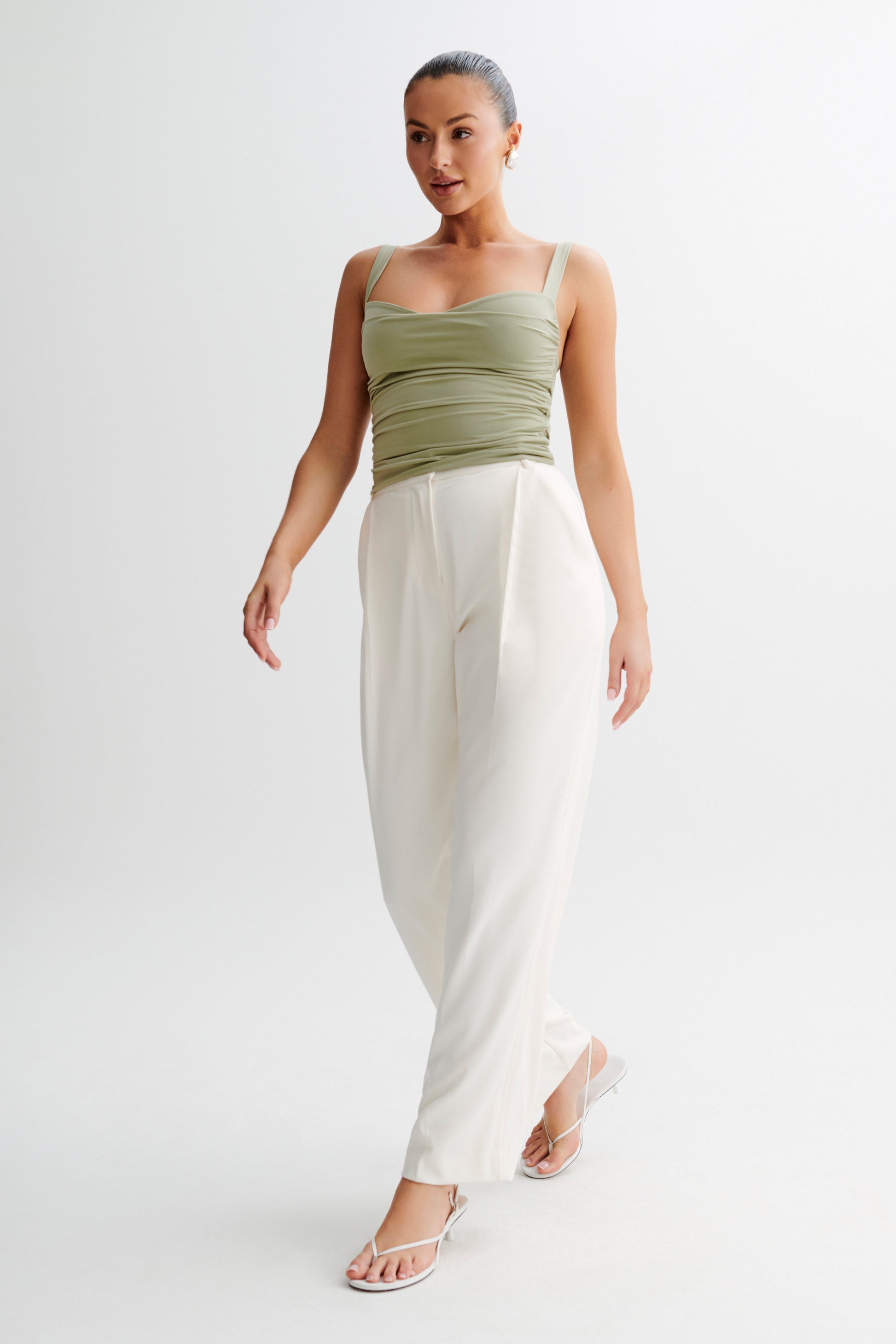 Hailey Slinky Long Line Sweetheart Top - Sage #4