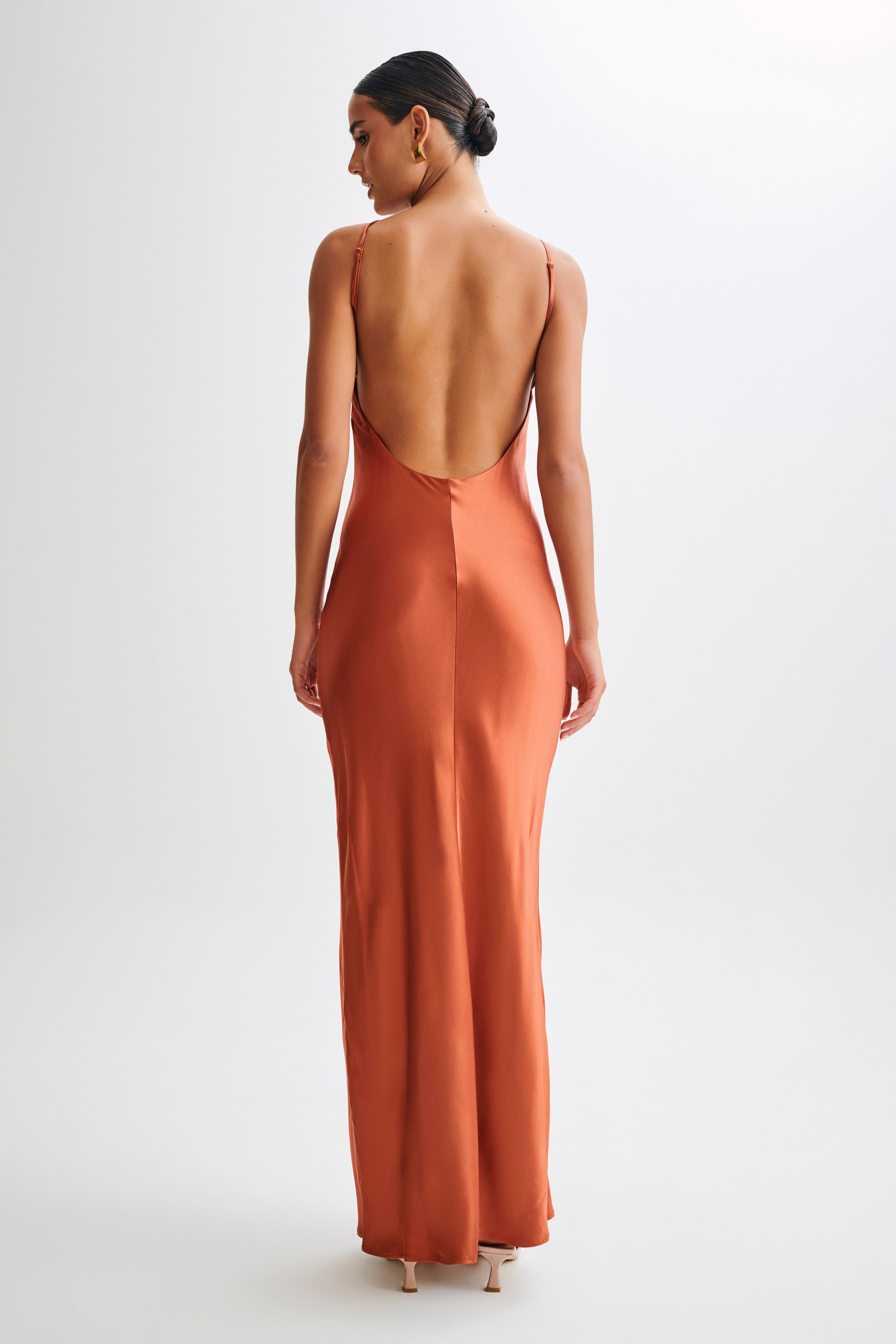 Lucia Satin Cut Out Maxi Dress - Burnt Orange #3