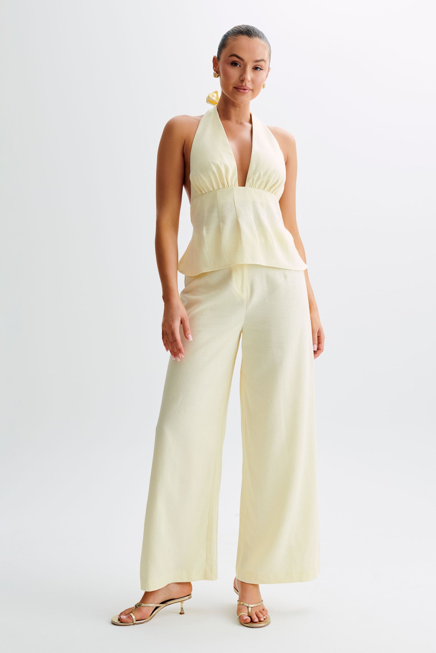 Franca Linen Wide Leg Pant - Lemon Sherbet
