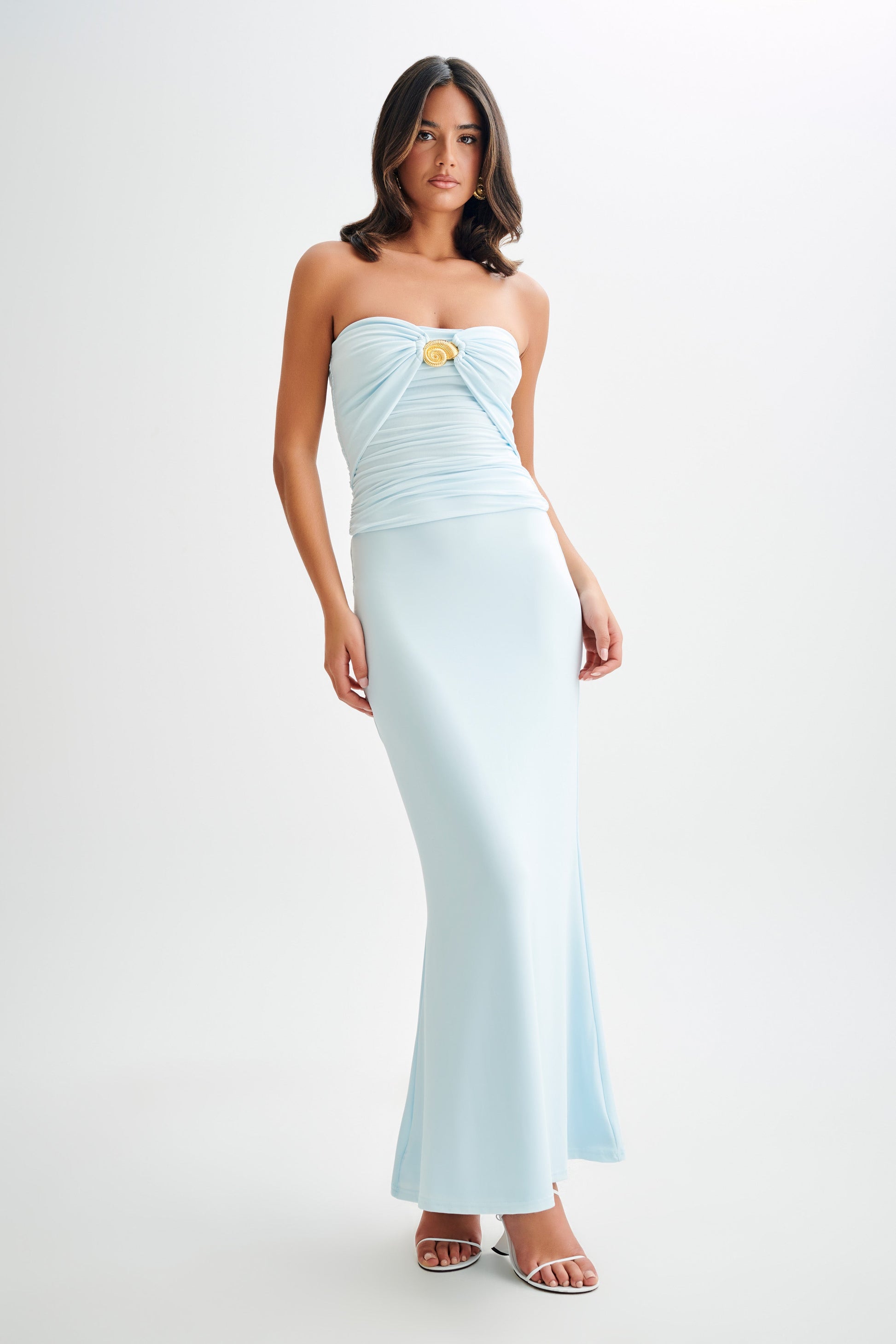 Bruna Slinky Fishtail Maxi Skirt - Sky Blue #3