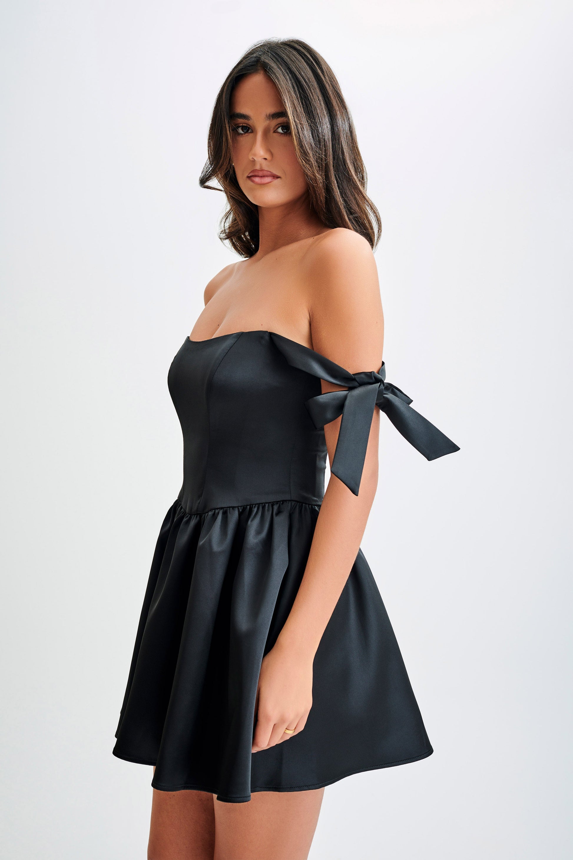 Rita Satin Mini Dress With Bow Sleeves - Black #8