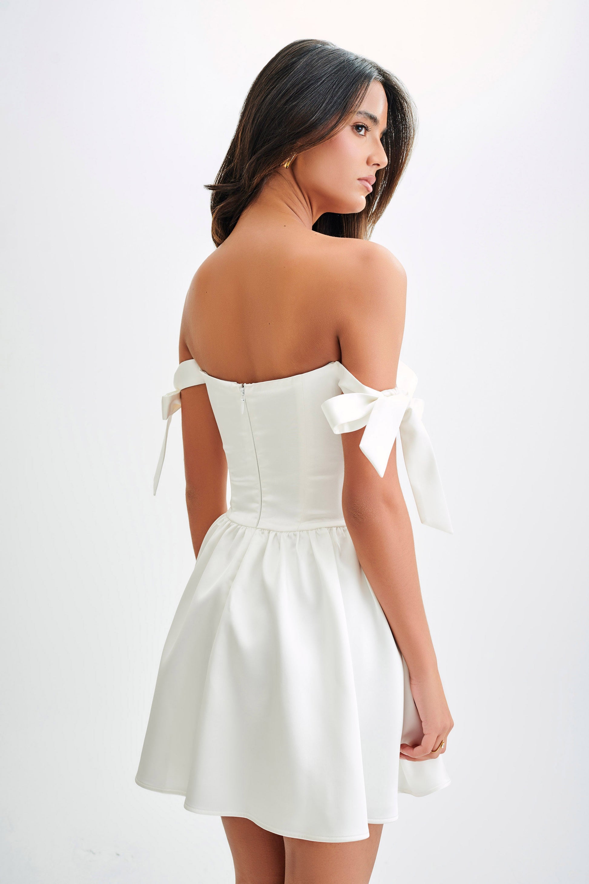Rita Satin Mini Dress With Bow Sleeves - White #2