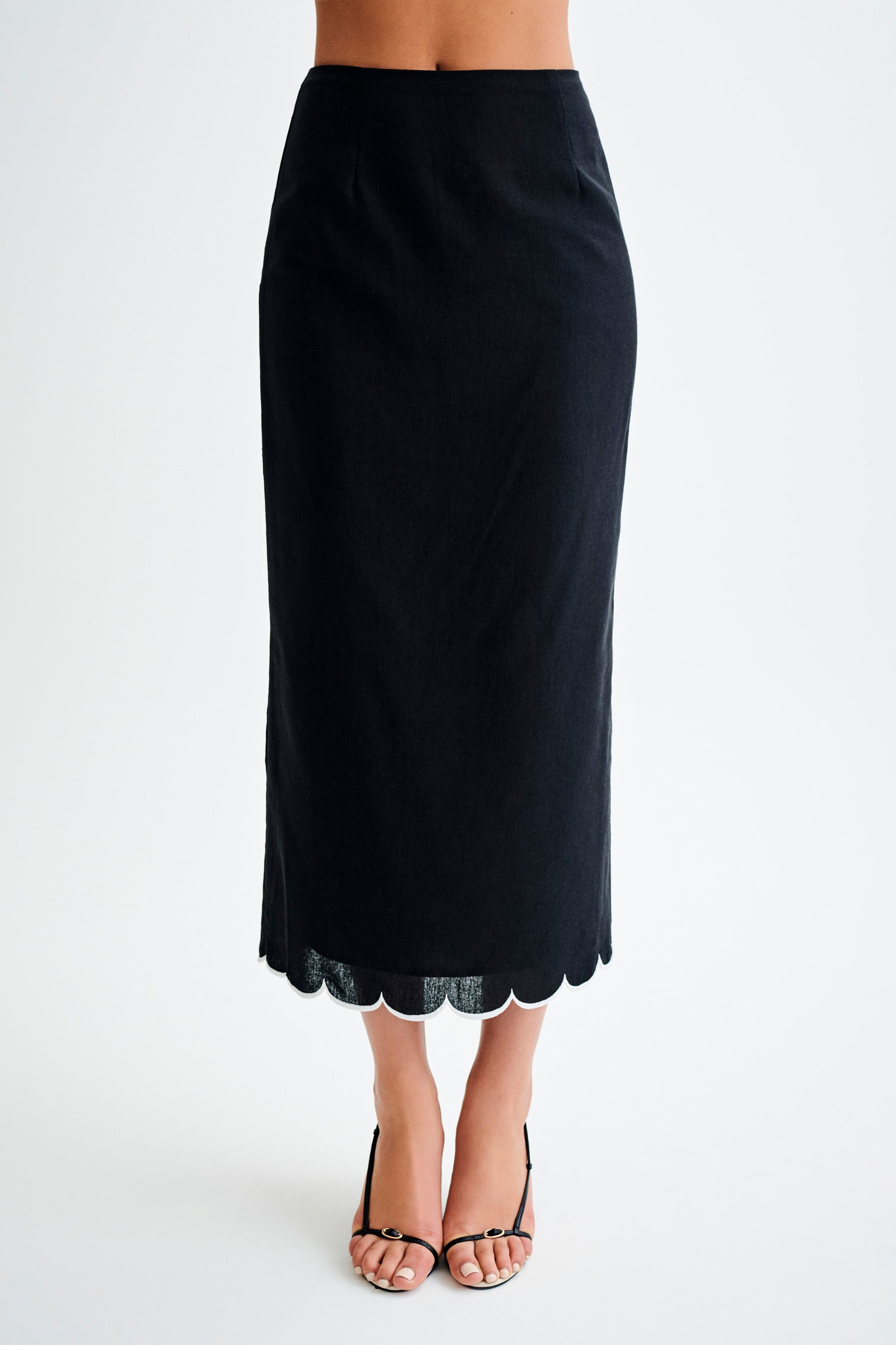 Alessio Scalloped Midi Skirt - Black #2
