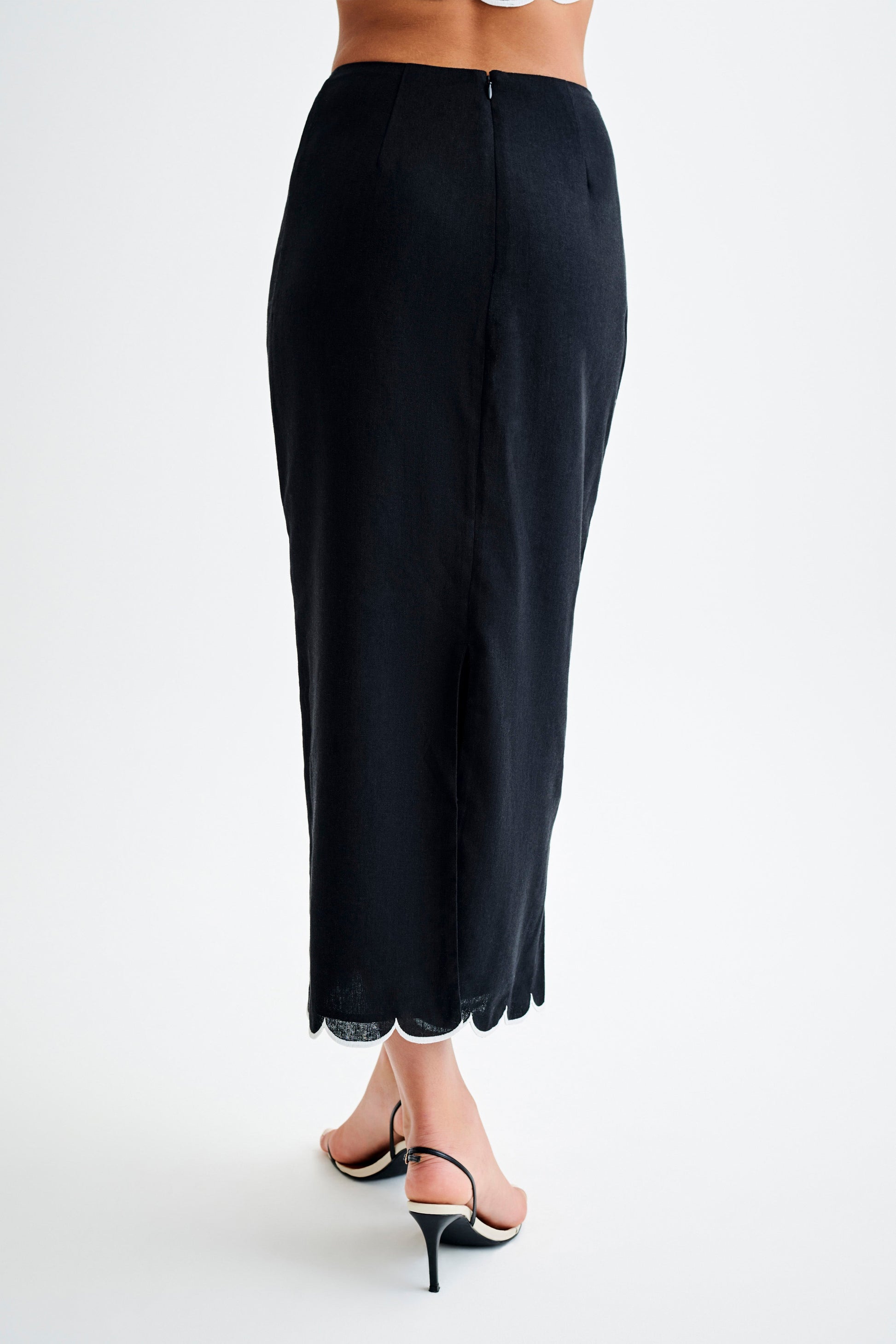 Alessio Scalloped Midi Skirt - Black #3