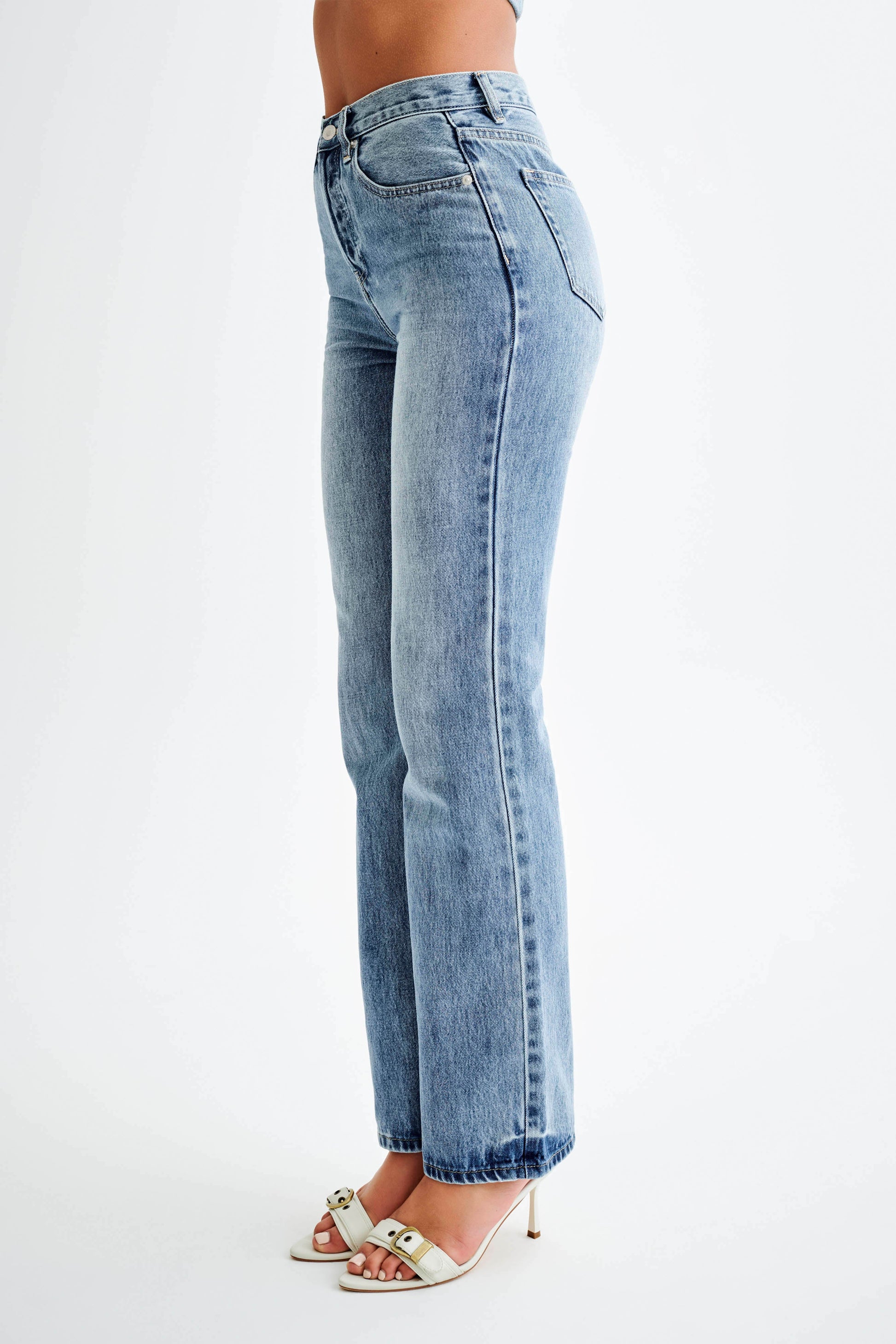 Janine High Waisted Straight Leg Jeans - Washed Mid Blue #9