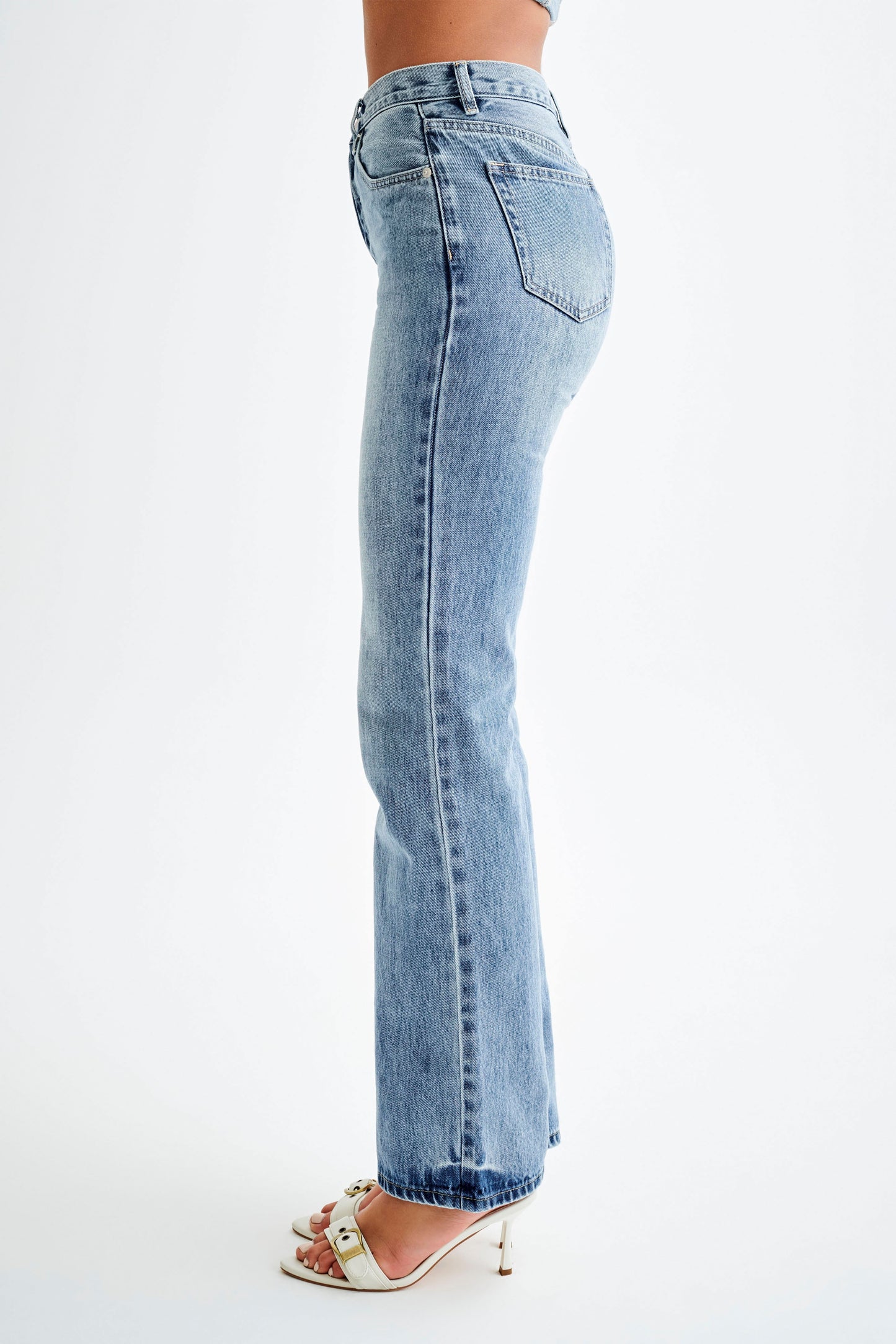 Janine High Waisted Straight Leg Jeans - Washed Mid Blue
