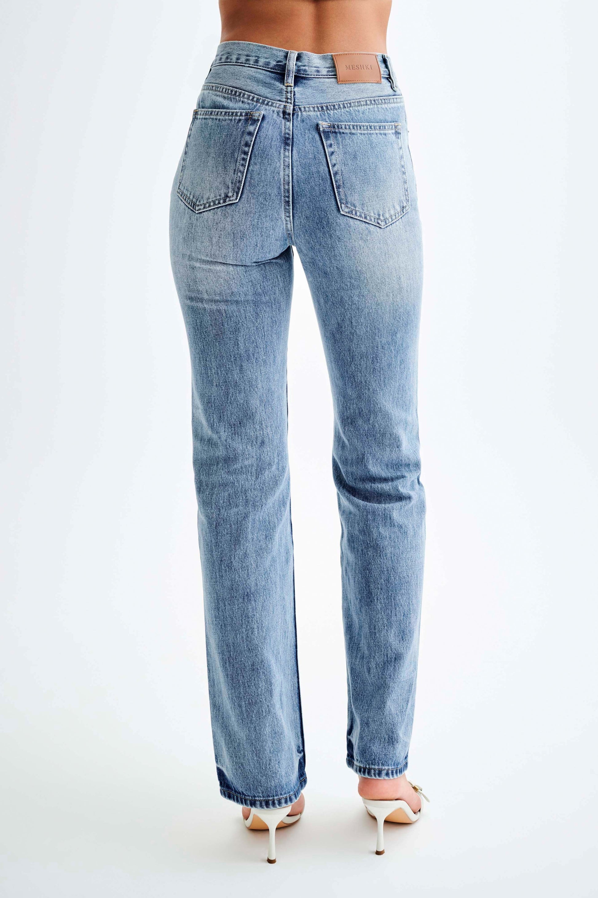 Janine High Waisted Straight Leg Jeans - Washed Mid Blue #3