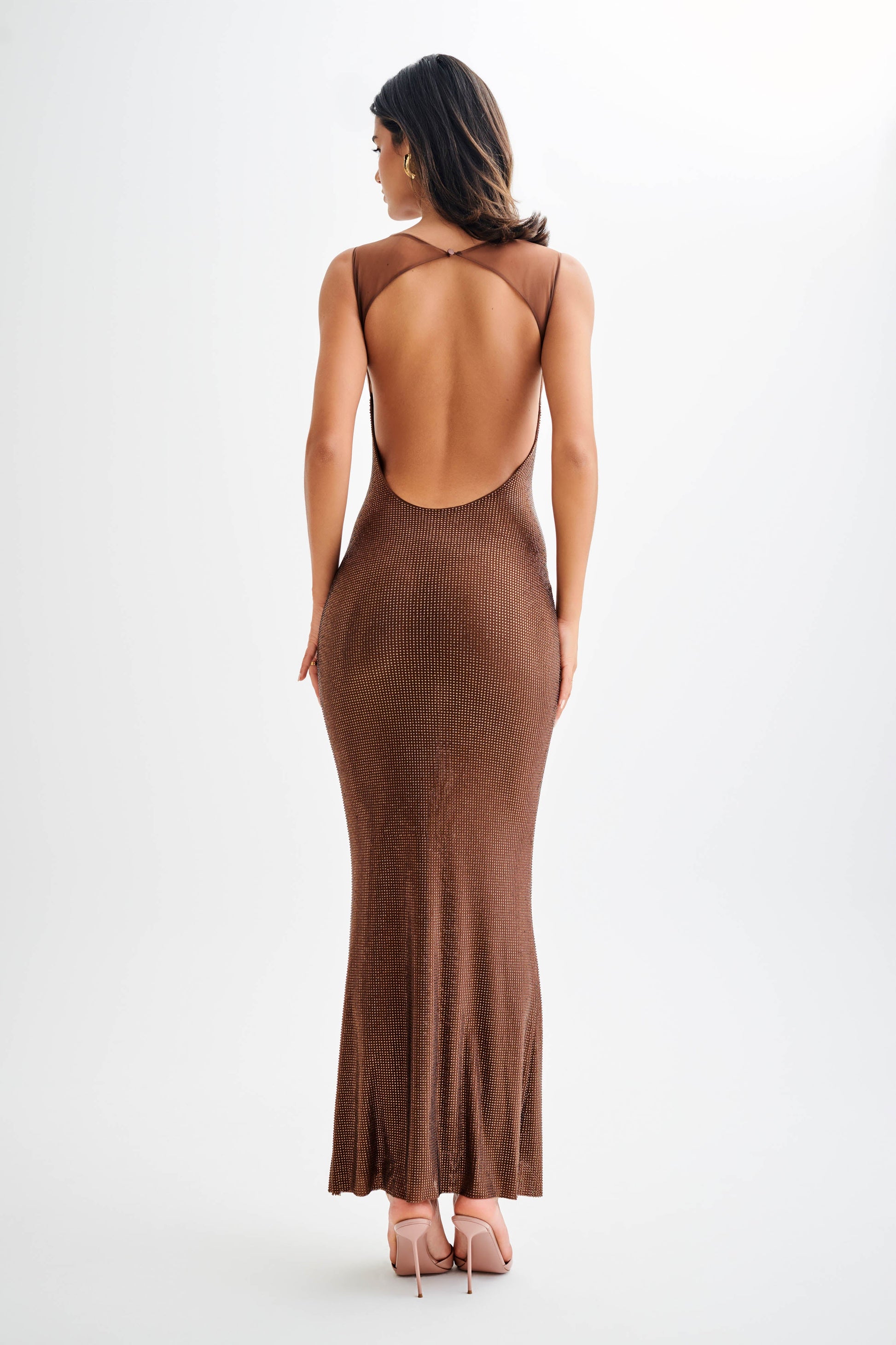 Jasmyn Hot Fix Maxi Dress With Mesh Back - Chocolate #4