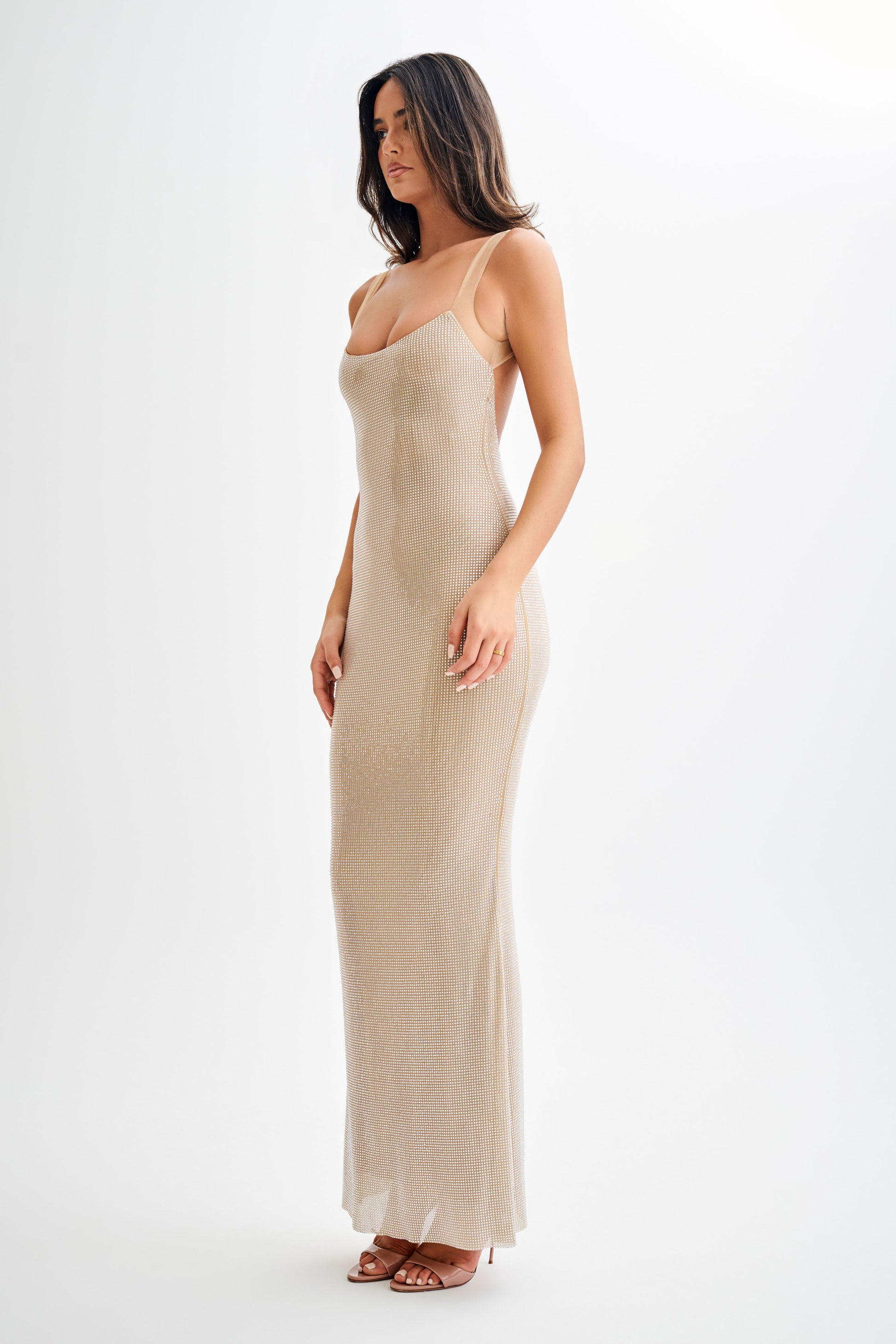 Jasmyn Hot Fix Maxi Dress With Mesh Back - Nude #6