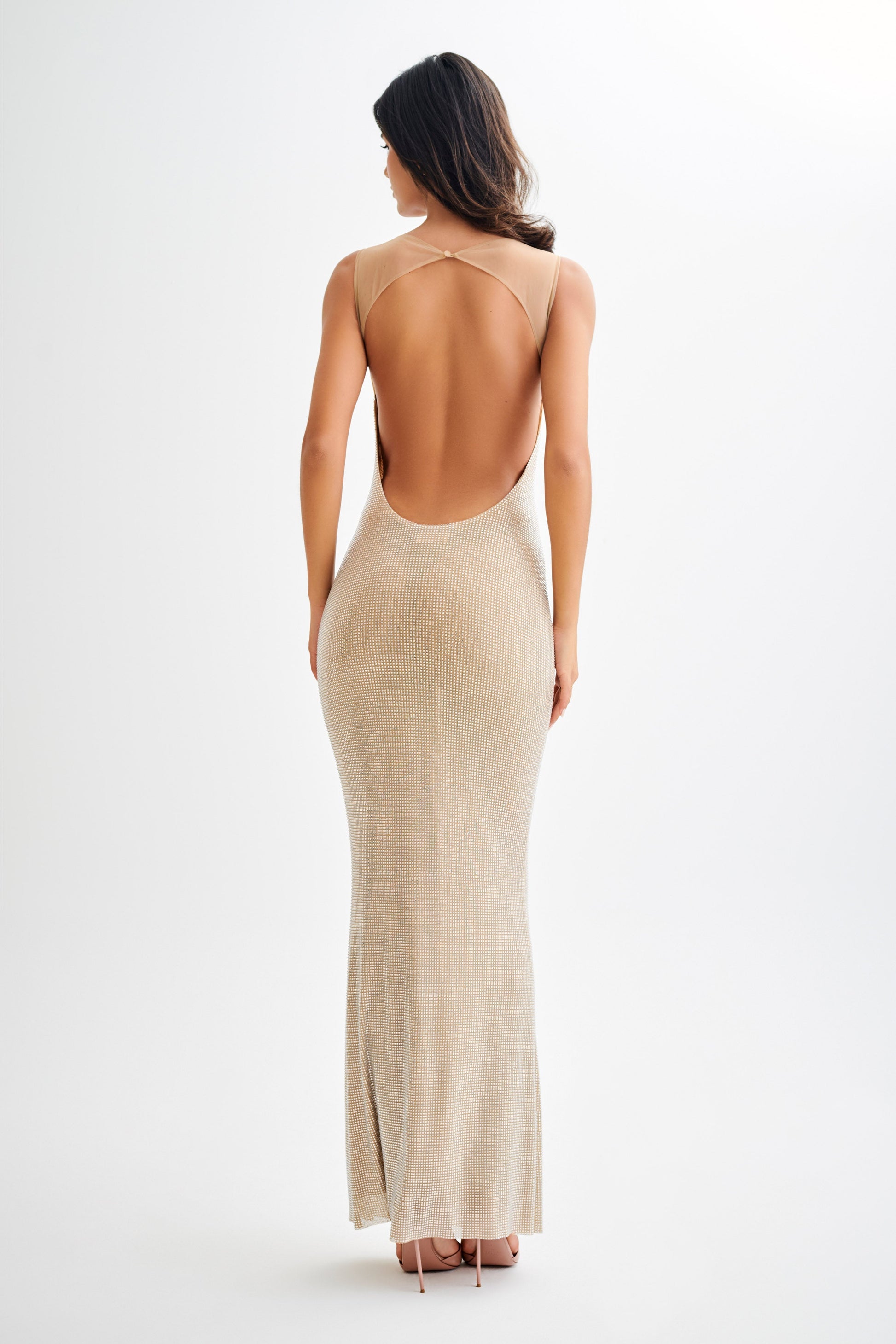 Jasmyn Hot Fix Maxi Dress With Mesh Back - Nude #5