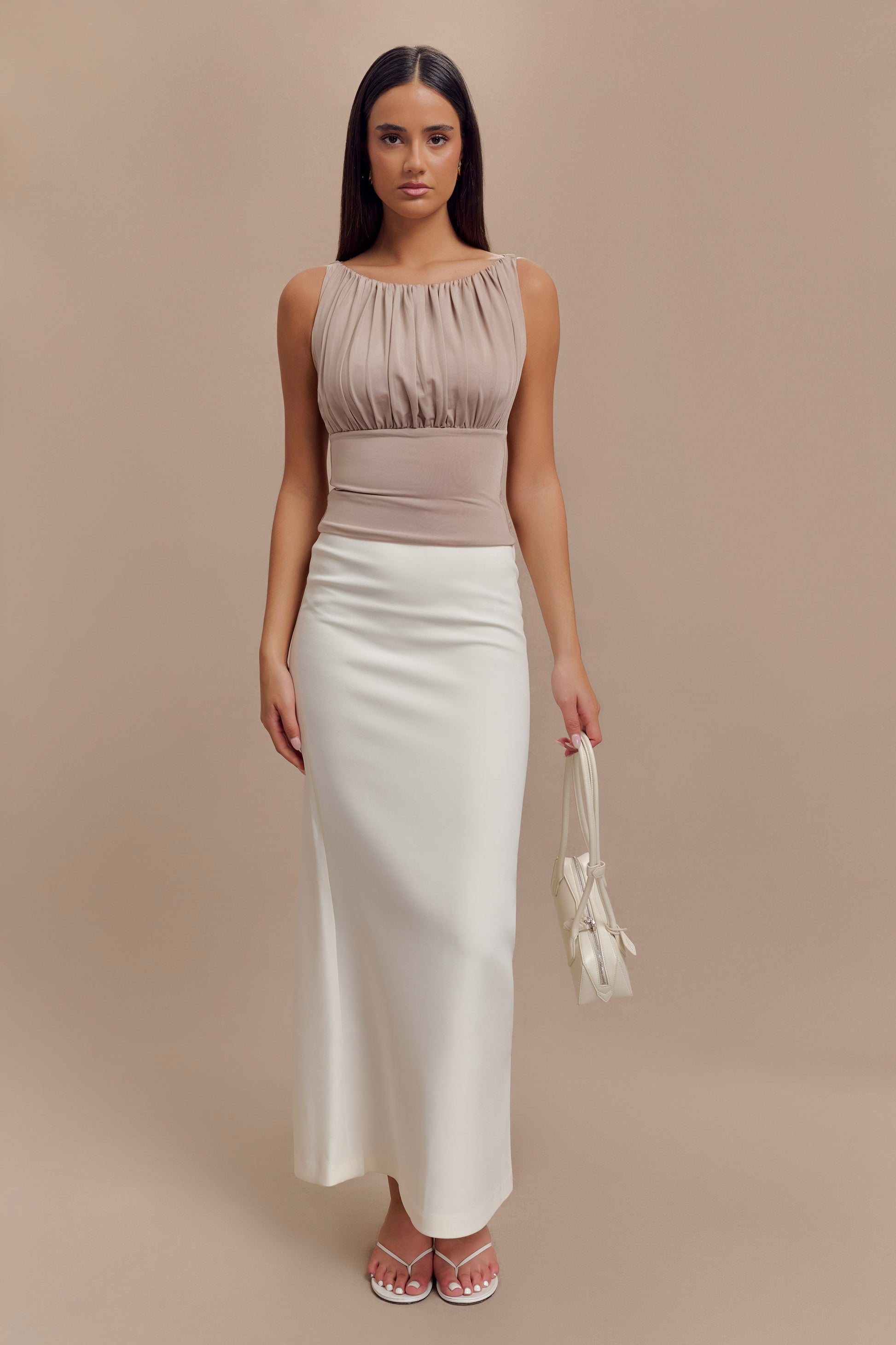 Tiarna Slinky Ruched Top - Taupe #4