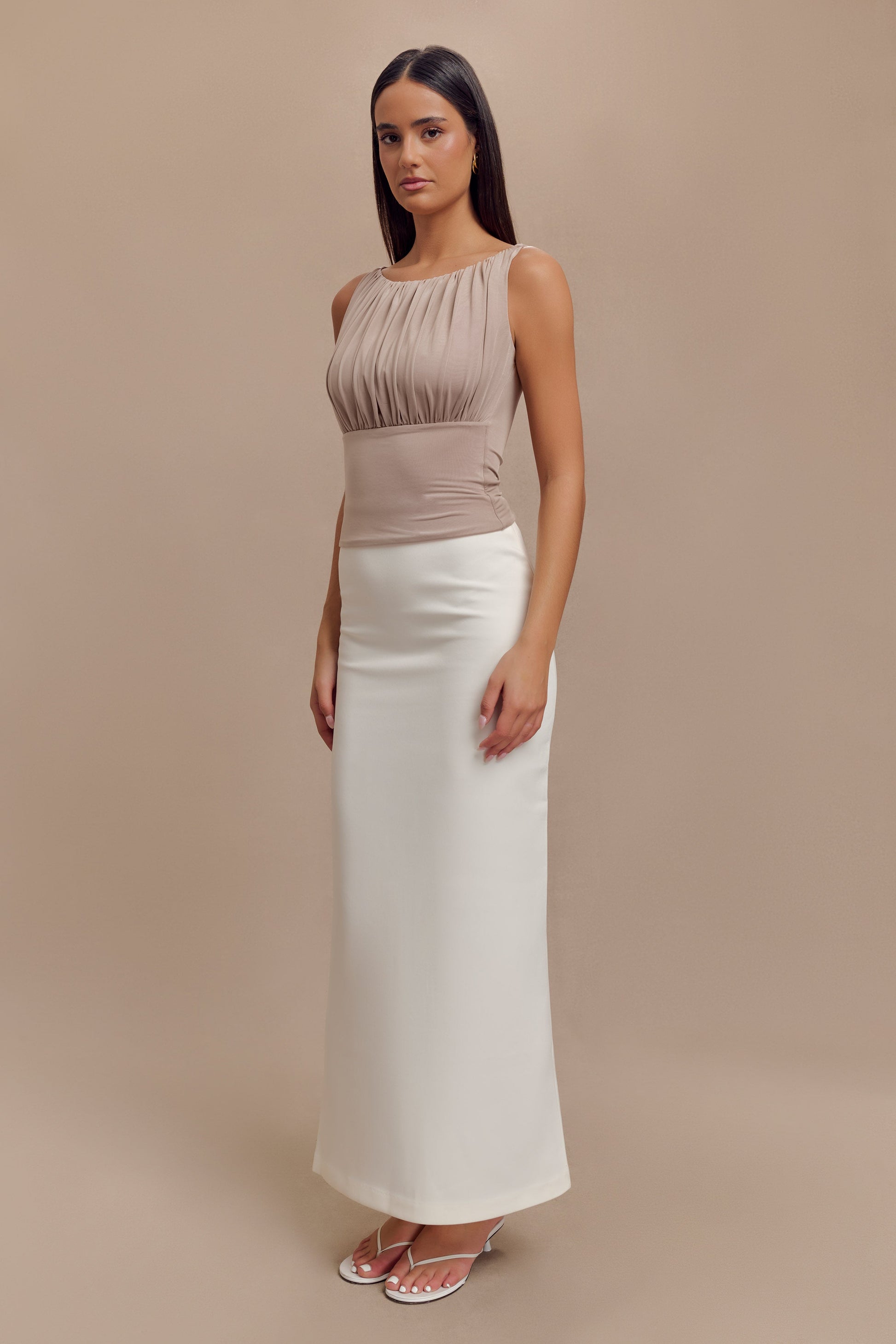 Tiarna Slinky Ruched Top - Taupe #5